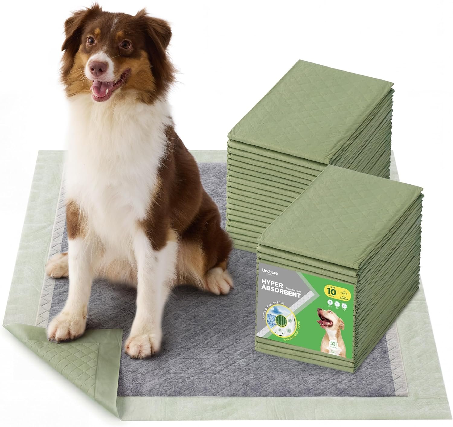 Bedsure Dog Pee Pads Extra Large, 28″ x 34″ Puppy Pads 52 Count, Super Absorbent & Leak Proof, XL Training Pads Quick Dry Disposable Potty Pad with Odor-Control Activated Carbon & ECO Green Material