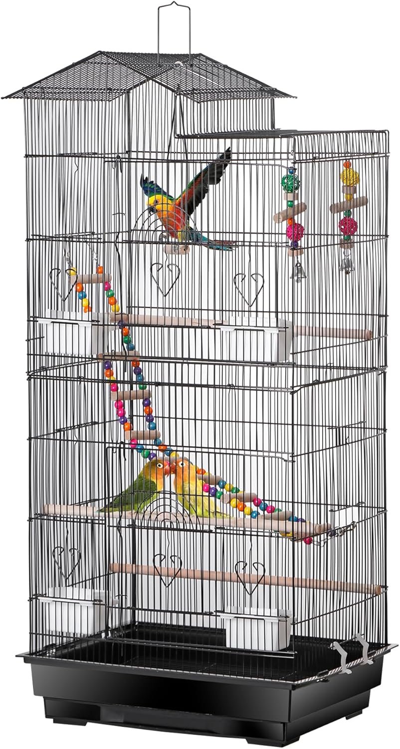 39-Inch Roof Top Bird Cage Large Flight Parrot Cage w/Toys for Small Quaker Cockatiel Sun Conure Parakeet Finch Green Cheek Conure Budgie Lovebird