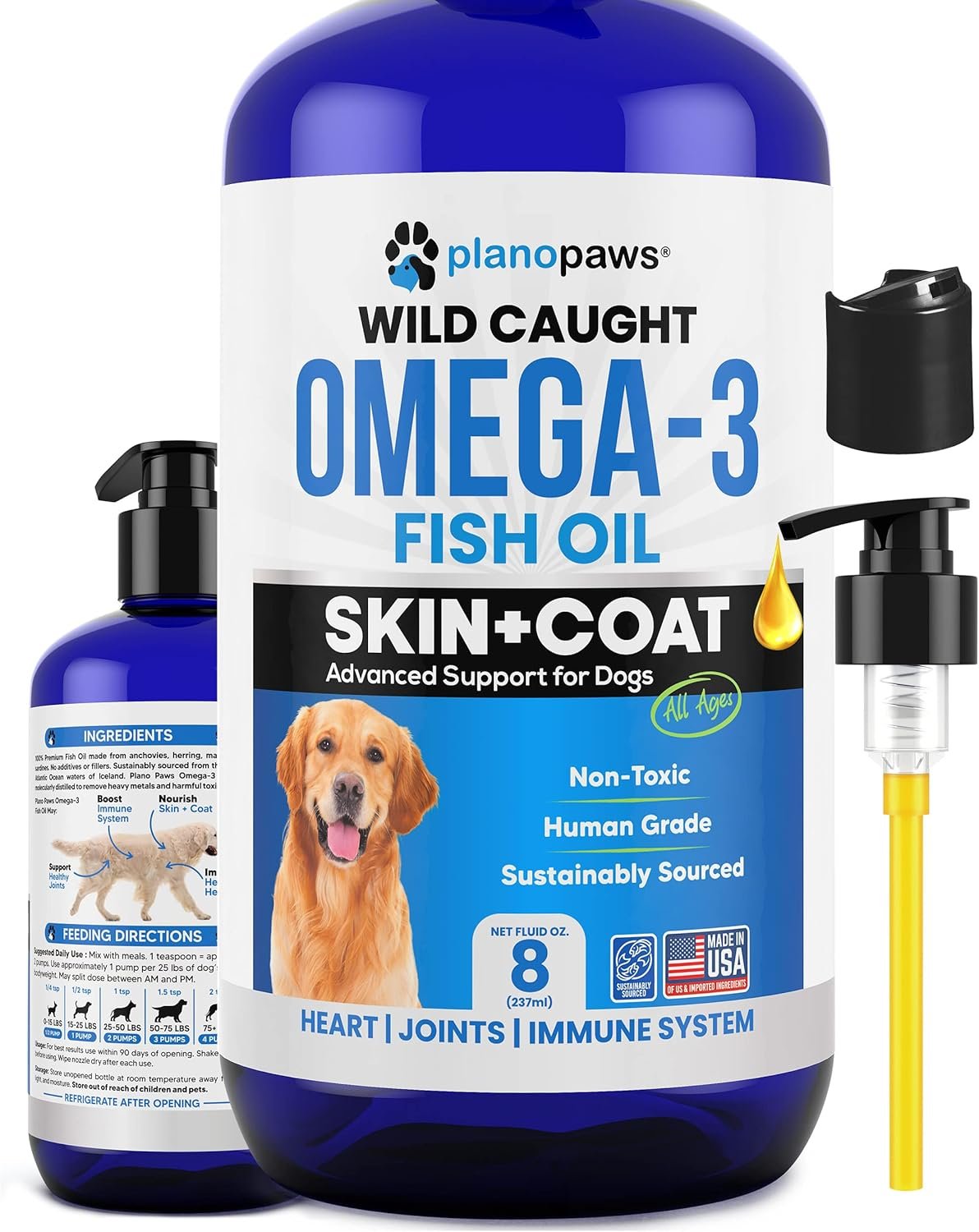 Omega 3 Fish Oil for Dogs – Better Than Salmon Oil – Dog Fish Oil Supplement to Reduce Shedding & Itching – Supports Joints, Brain, and Heart Health – Skin and Coat Supplement – Liquid Fish Oil