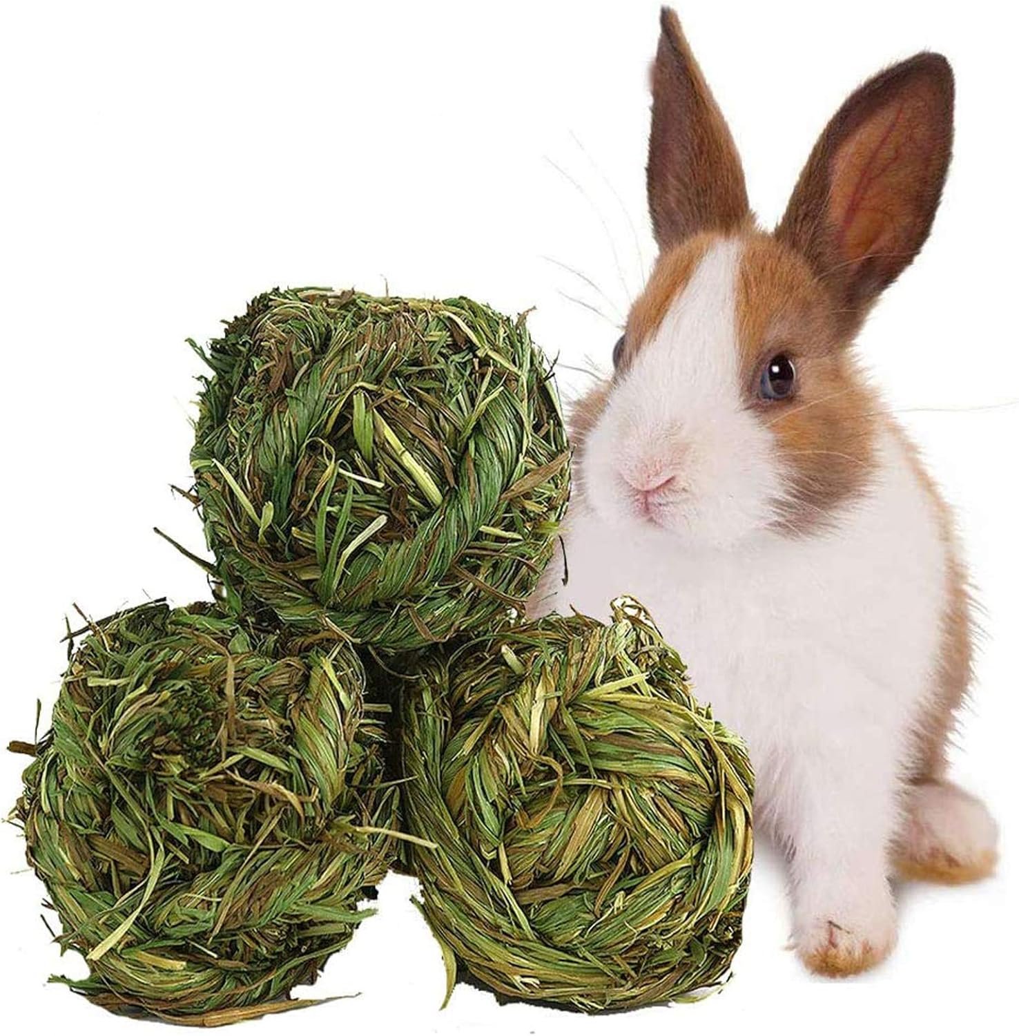 Hamiledyi Rabbit Chew Ball Timothy Grass Grinding Small Animal Activity Play Chew Toys for Bunny Rabbits Hamster Guinea Pigs Gerbils