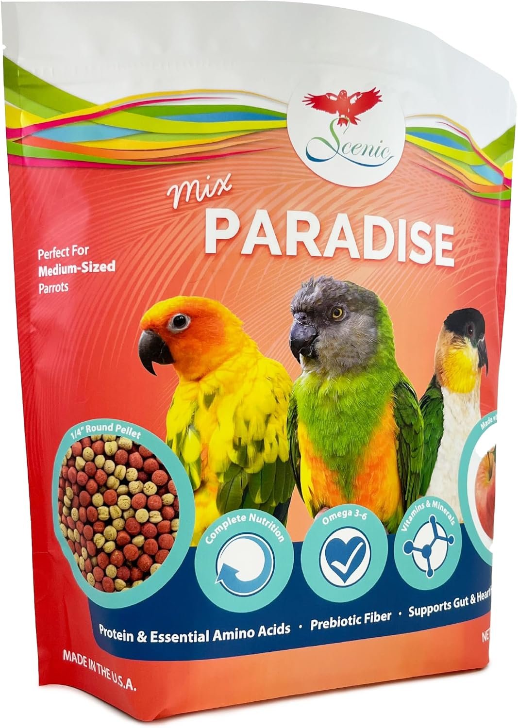 Scenic Mix Paradise Medium Parrot Food – 3.5 lb Bag – 1/4″ Bird Pellets – Complete Nutrition for Sun Conures, Pionus, Senegals, Caiques & More