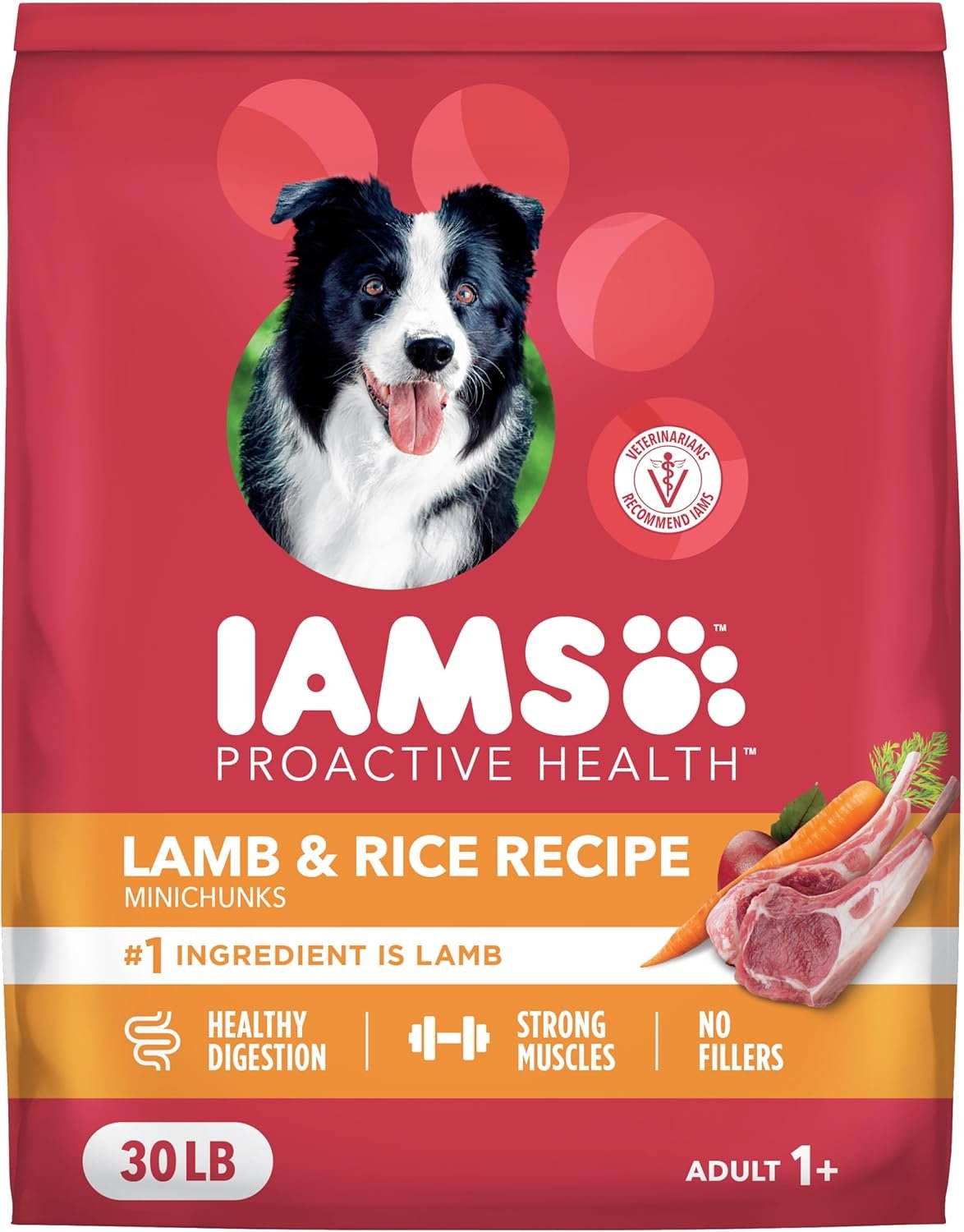 IAMS Proactive Health Dry Dog Food, Adult Dog Food Dry Recipe, Lamb & Rice, 30 lb. Bag