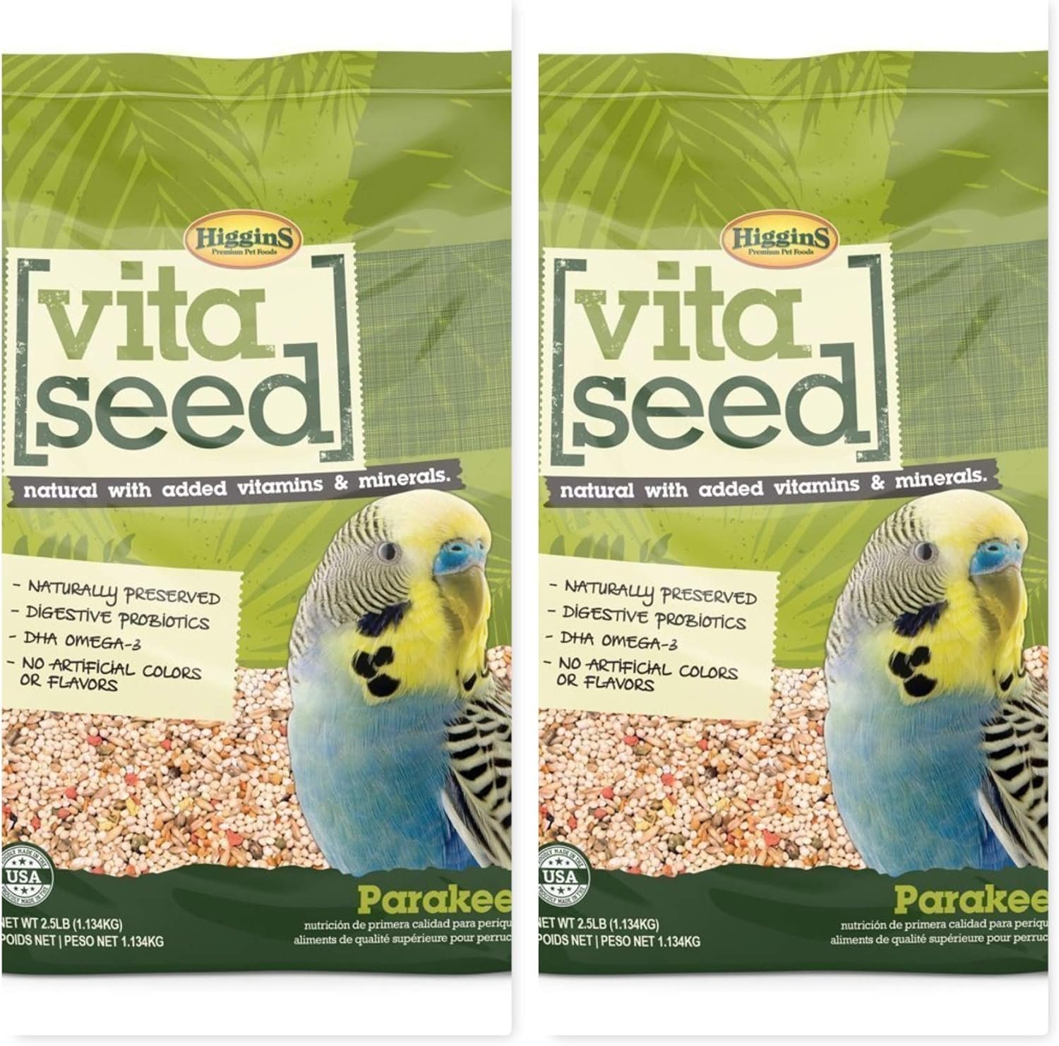 Higgins 2 Bag Bundle of Higgins Vita Seed Parakeet Bird Food 2.5 lb. ea. Parakeet Food. 2 Bags 5 Pounds Total