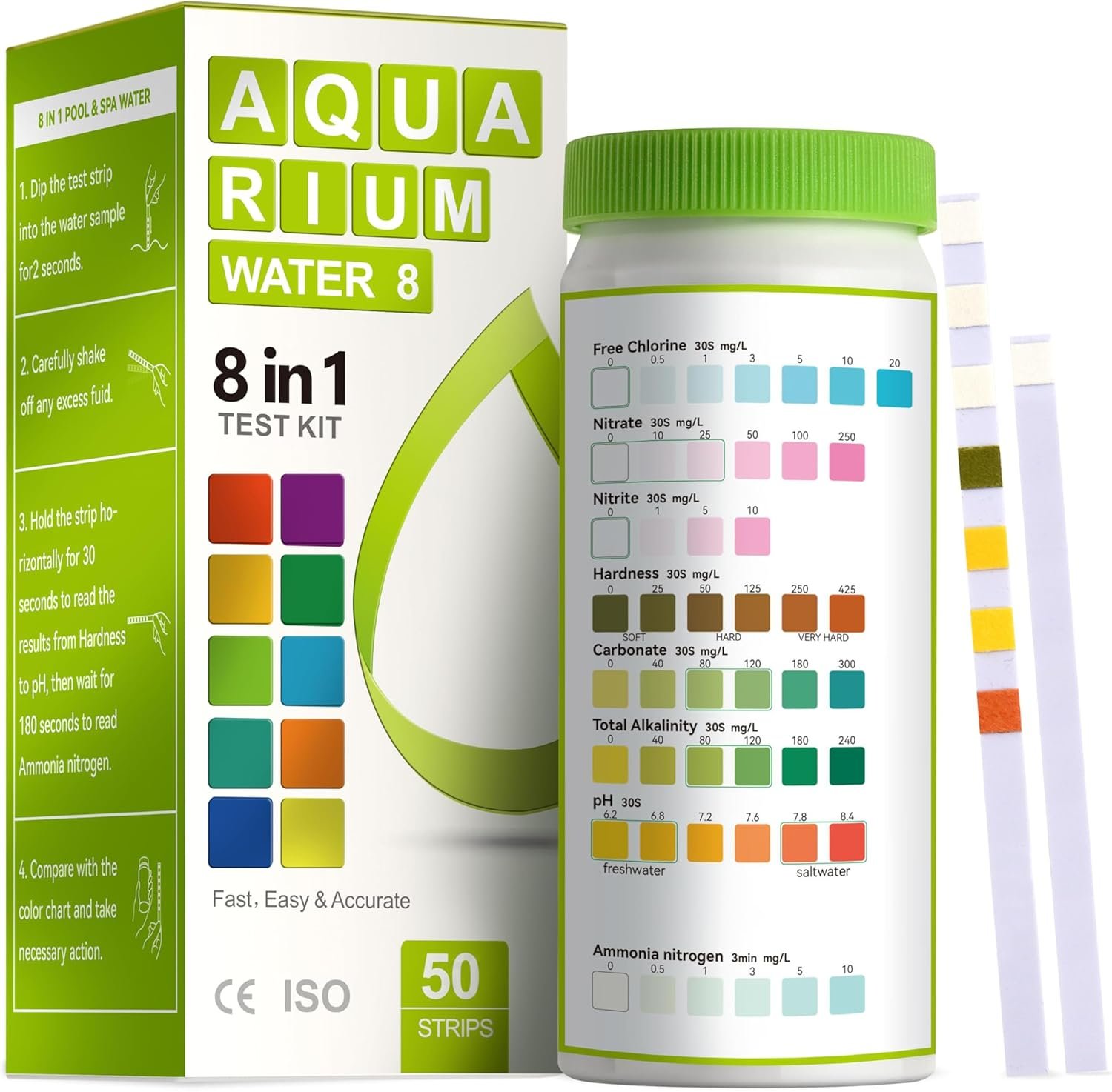 AAwipes 8-in-1 Aquarium Test Kit for Fish Tanks – Quick & Accurate Water Testing Strips for Aquariums & Ponds. Tests pH, Ammonia, Alkalinity, Hardness, Chlorine, etc. (K02-50)