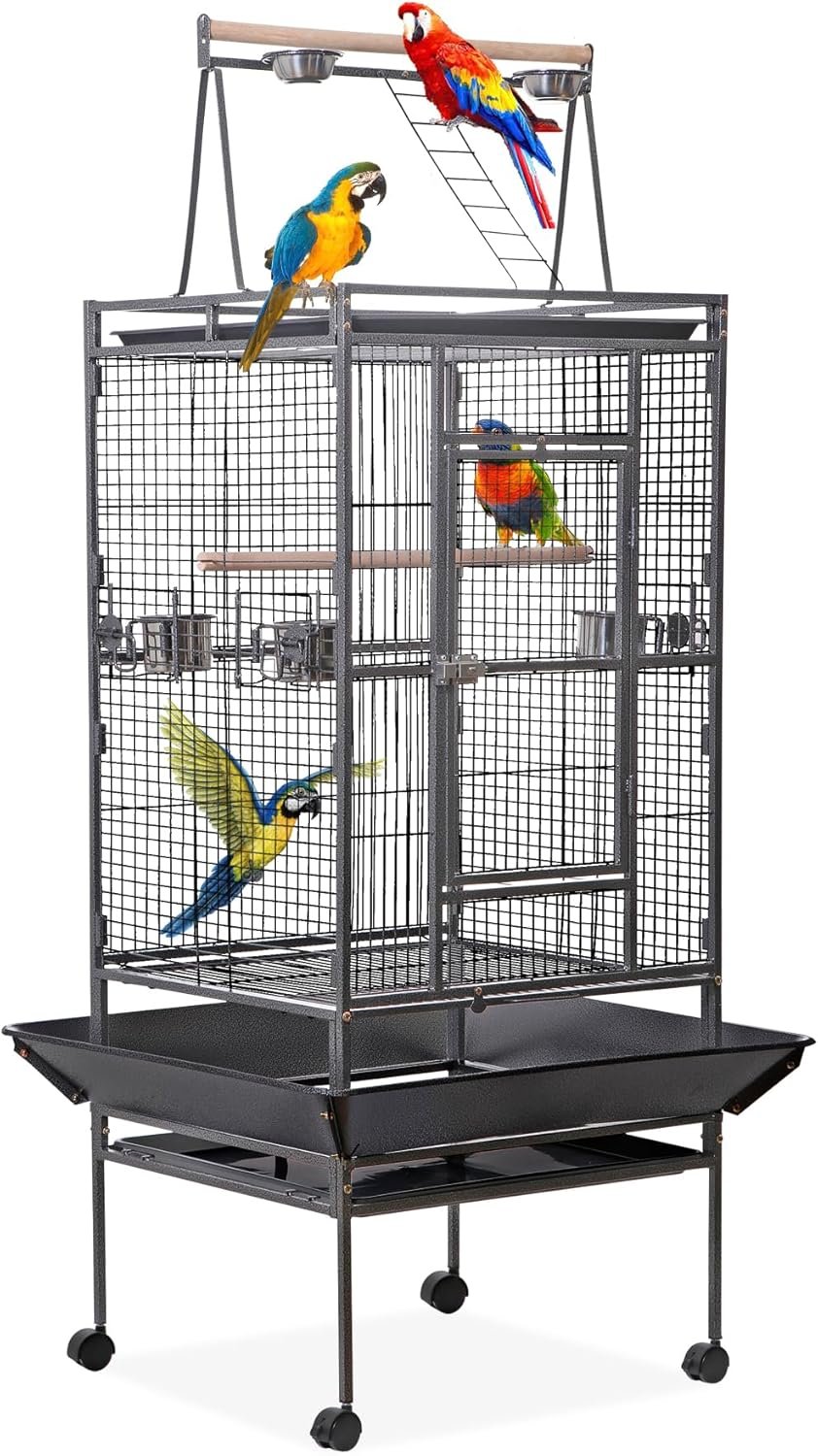 HSM 68 Inch Wrought Iron Large Bird Flight Cage with Rolling Stand for African Grey Parrot Cockatiel Sun Parakeet Conure Lovebird