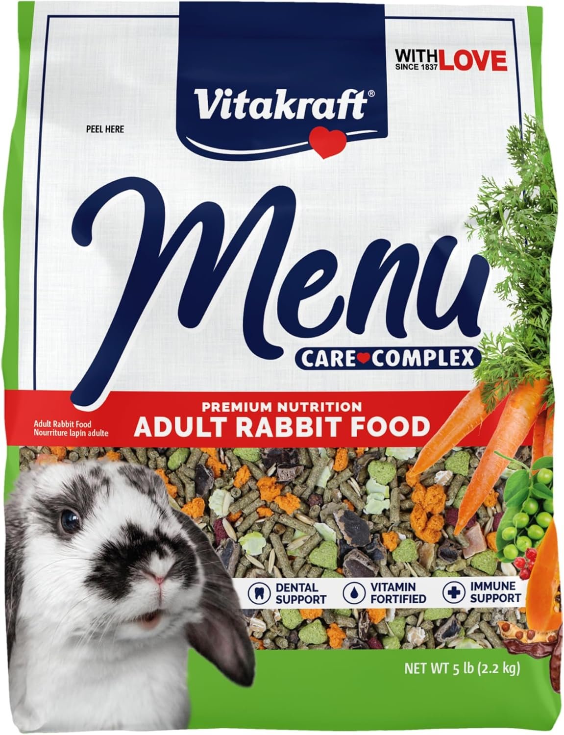 Vitakraft Menu Premium Rabbit Food – Alfalfa Pellets Blend – Vitamin and Mineral Fortified, Carrots, Greens, Grains, Fruits, 5 Lb.