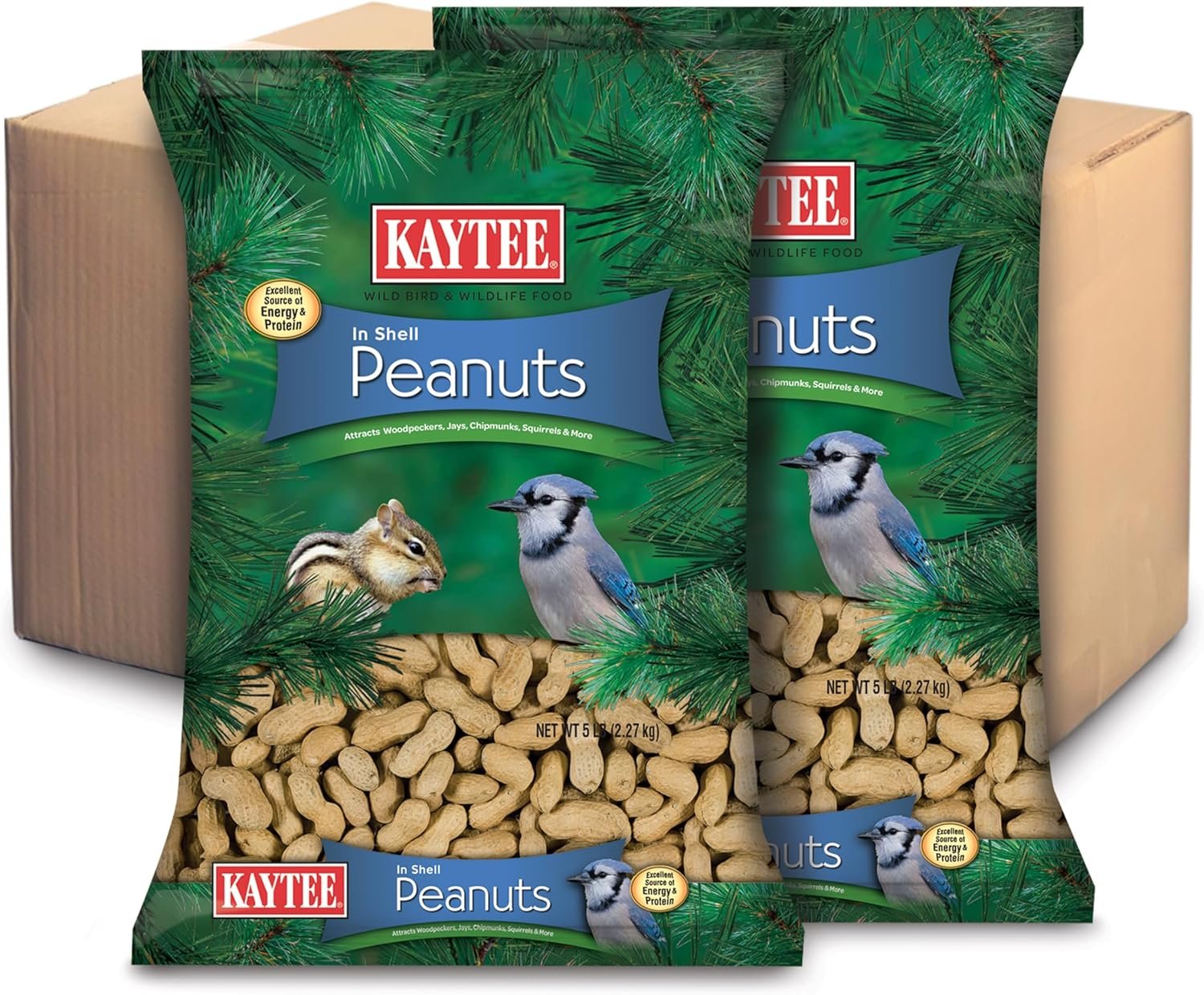 Kaytee Whole Peanuts in Shell for Cardinals, Blue Jays, Woodpeckers and Other Outside Wild Birds, Two 5 Pound Bags