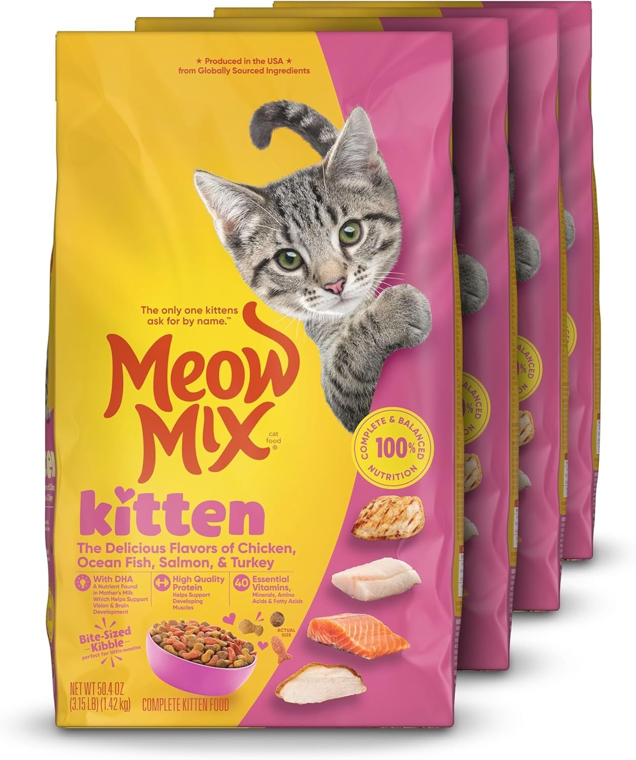 Meow Mix Kitten Li’l Nibbles Dry Cat Food for Kittens, 3.15 Pound Bag (Case of 4)