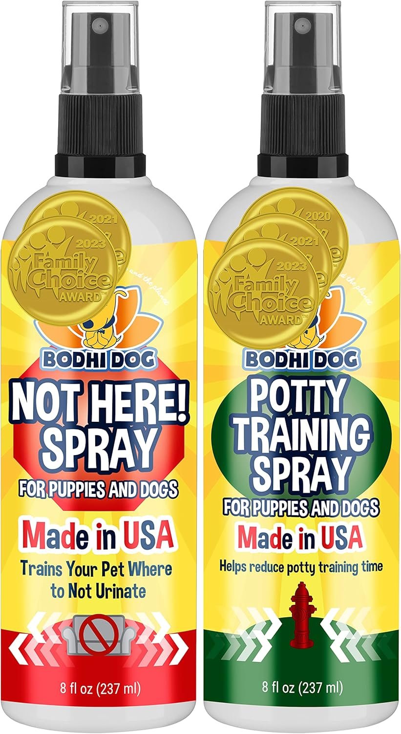 Bodhi Dog Not Here! Spray & Potty Training Spray – Dog Training Corrector for Indoor/Outdoor Use – Stops Urination & Marking – Housebreaking Solution Bundle for Dogs & Puppies (8 Fl Oz)