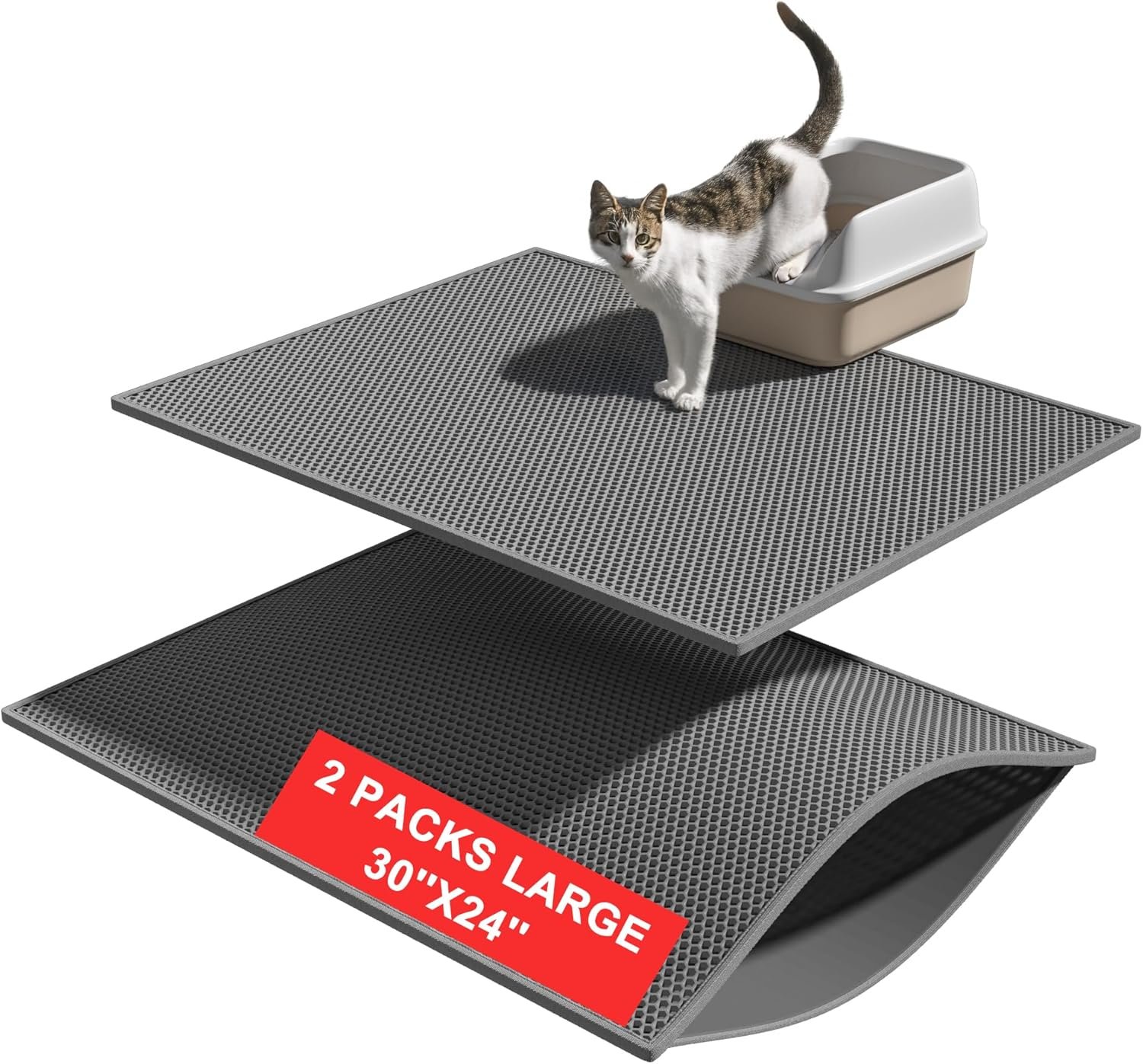 Pieviev 2 Packs Cat Litter Mat Double Layer Waterproof Urine Proof Trapping Mat (30”X24”, Gray)