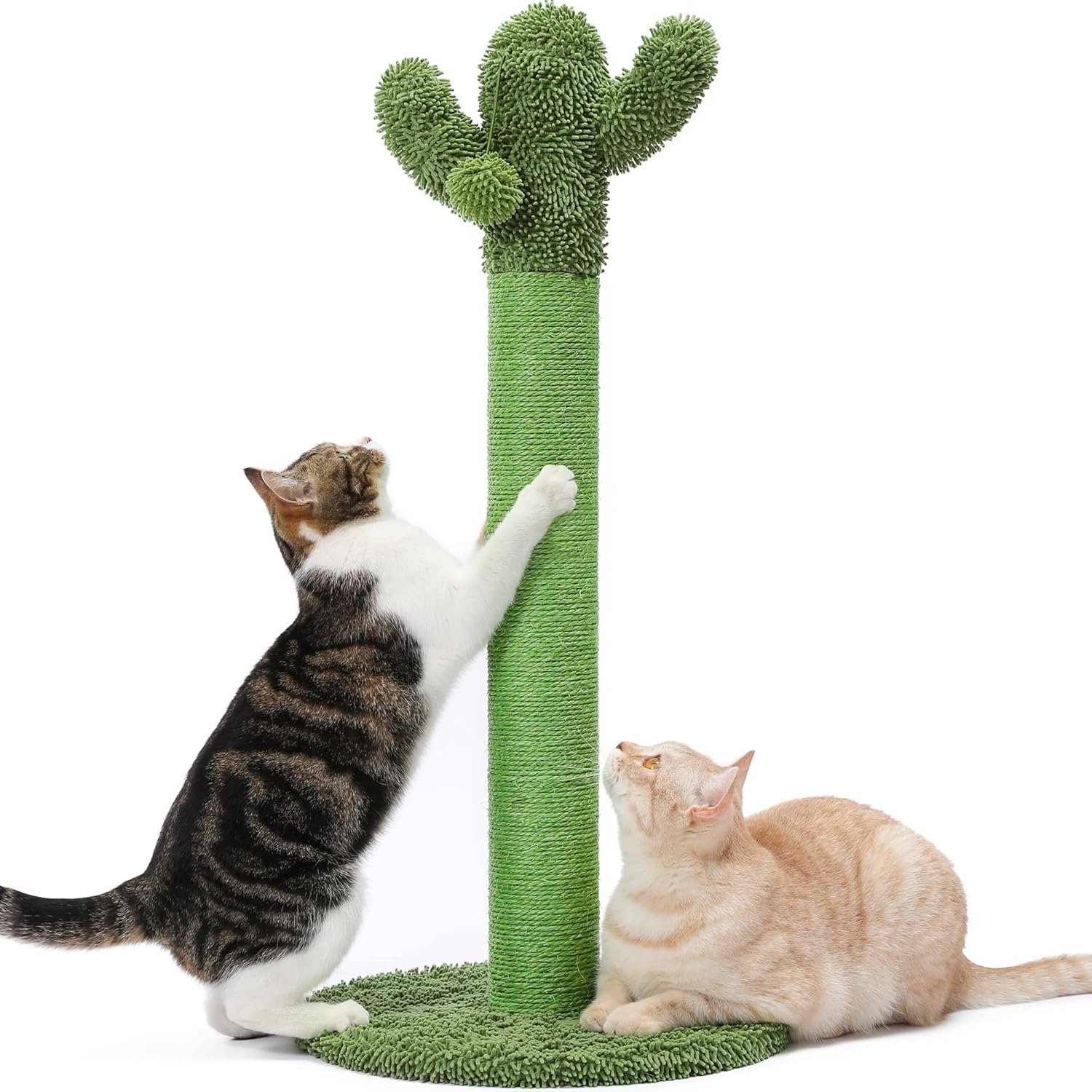 Made4Pets 34″ Tall Cat Scratching Post, Cactus Cat Scratcher Kitten Scratching Posts for Indoor Cats Adults Claw Scratch with Sisal Rope, Vertical Green Cat Tree with Dangling Ball for Kitties Large