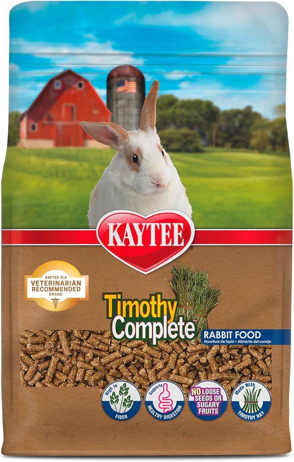 Kaytee Timothy Complete Rabbit Food, Made with Timothy Hay, High in Fiber, Supports Dental Health and Digestion, 4.5 pounds