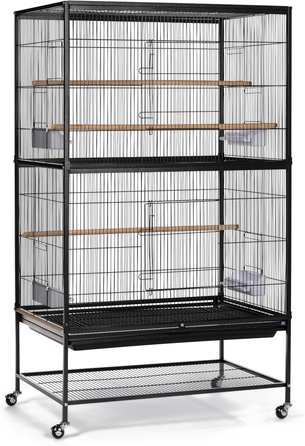 Prevue Pet Products Steel Bird Flight Cage with Wheels – Large Birdcage for Parakeets, Canaries, Finches, Cockatiels, Lovebirds, & Green Cheek, Metal Standing Birdcage – Black, Large