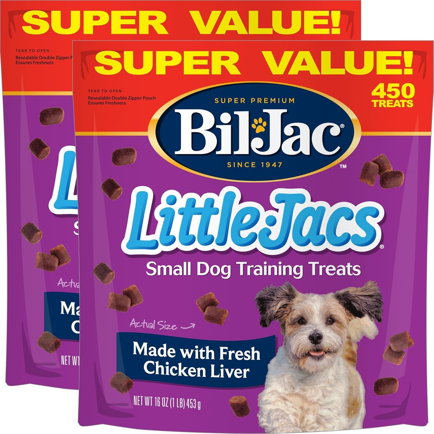 Bil-Jac Little Jacs Small Dog Training Treats, Chicken Flavor, Made with Chicken Liver, 16oz (2-Pack)
