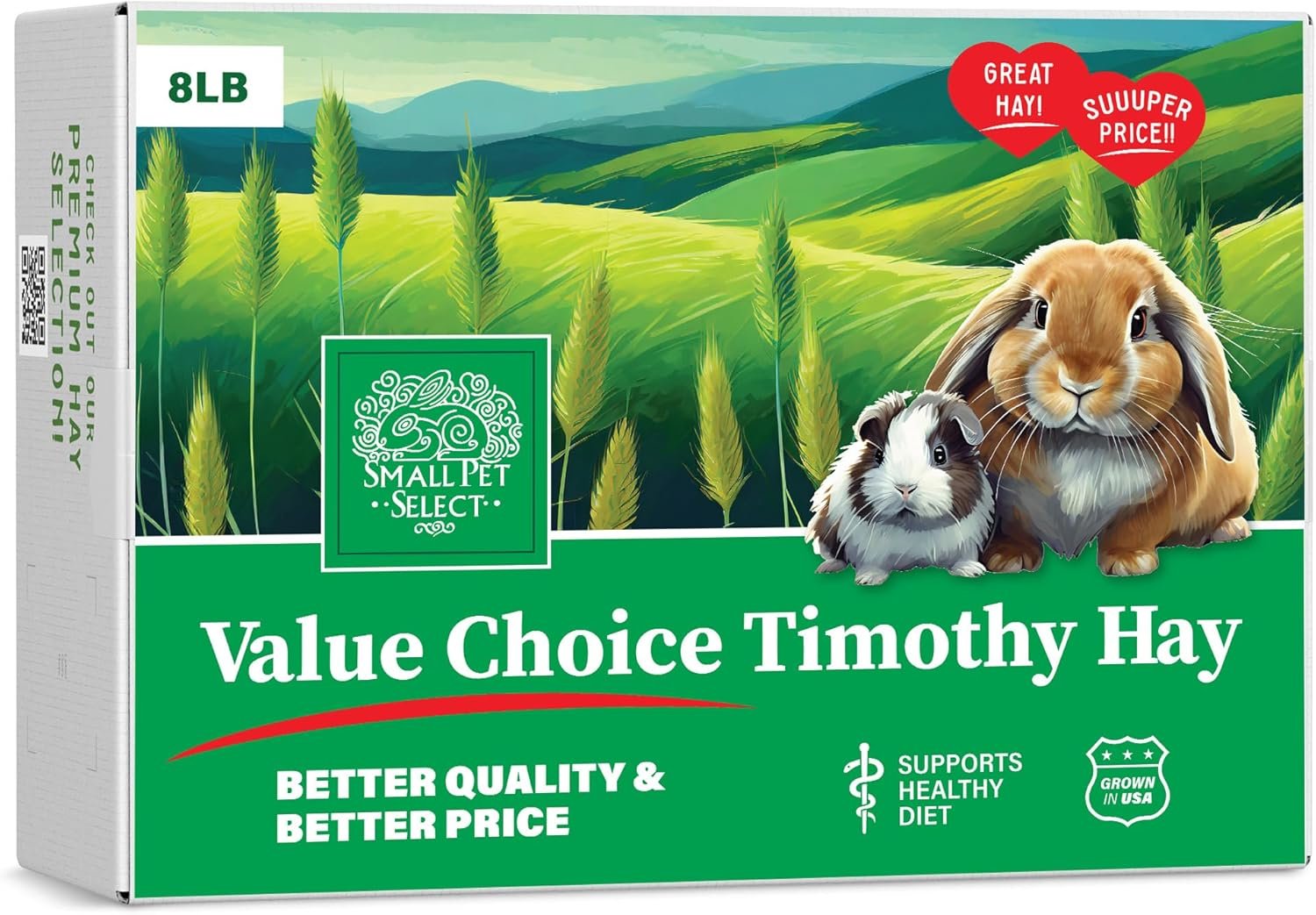 Small Pet Select Value Choice Timothy Hay for Rabbit, Guinea Pig, Bunny, Chinchilla and Other Small Animals, Premium Natural Hay Grown in The US, Pet Food, 8lb