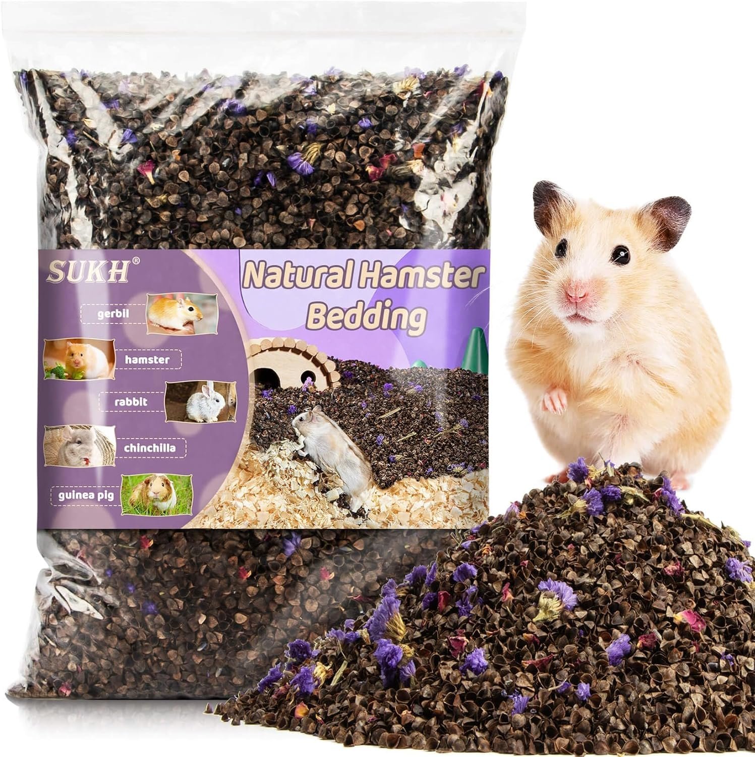 Sukh Hamster Rabbit Bedding Mate – 10.5OZ Pet Bedding Mate Guinea Pig Bedding Natural Flower & Herb Hamster Bedding Odor Control Hamster Bedding Set Animal Bedding Mate for Rabbit Gerbil Chinchilla