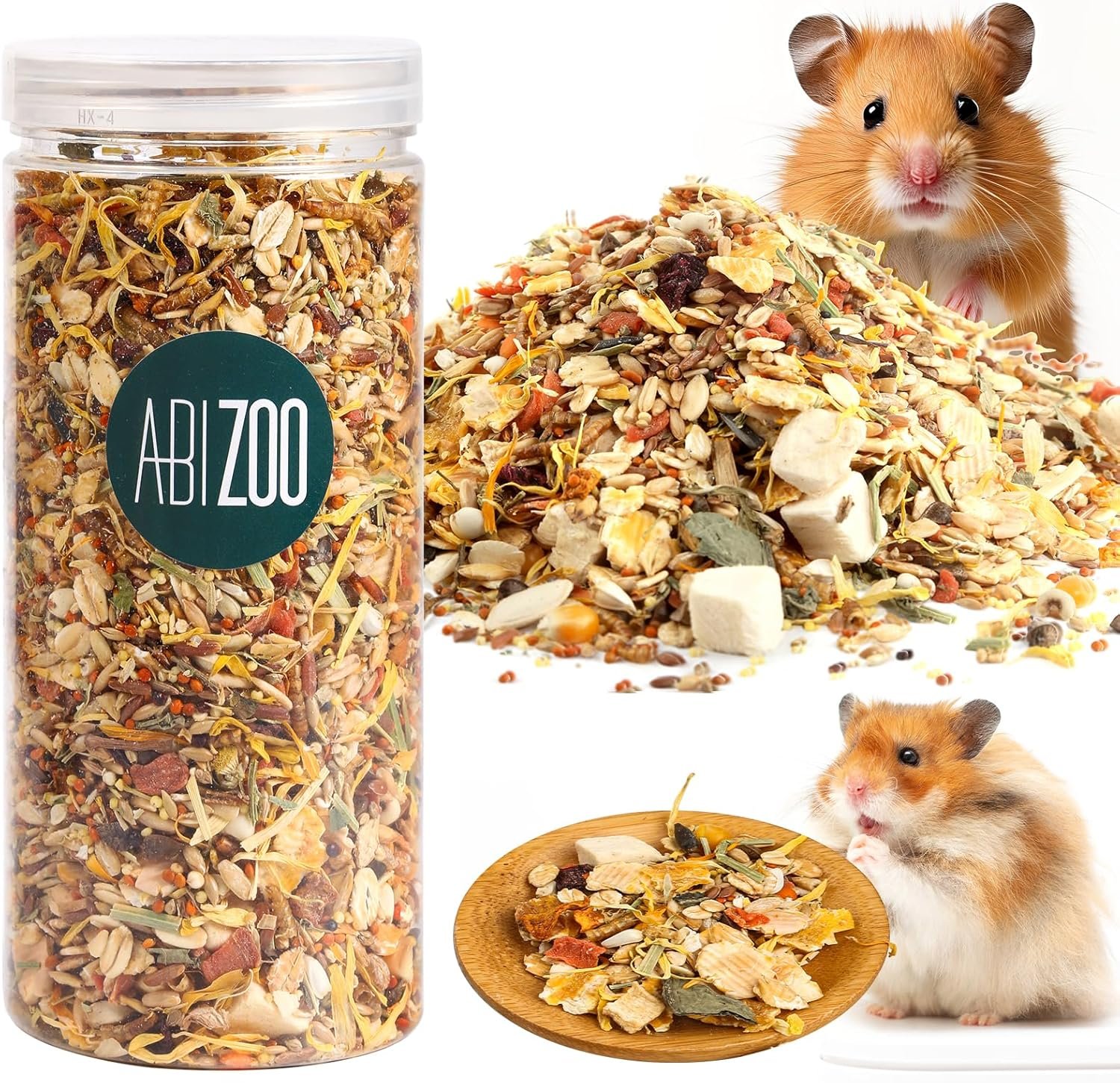 Abizoo Hamster & Gerbil Treat, Natural Health, Gourmet Hamster and Gerbil Food for Small Animals with Seeds, and Grains,Vitamin-Nutrient Fortified