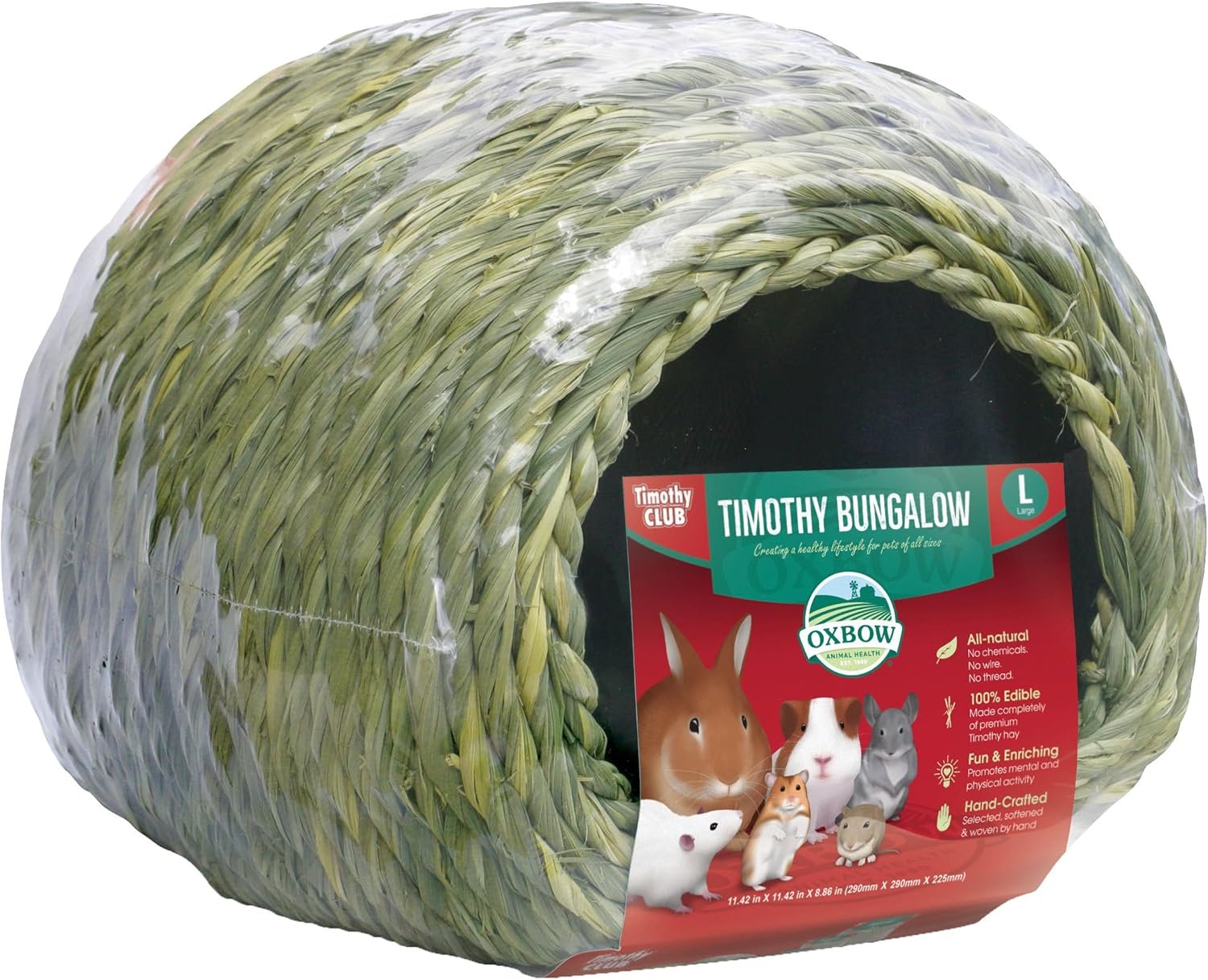 Oxbow Timothy Hay Bungalow, Rabbit & Guinea Pig Hideout, Edible & Hand-Woven Bunny House, No Wires or String, Small Pet Accessories, for Rabbits, Guinea Pigs, Chinchillas & Rats, Large