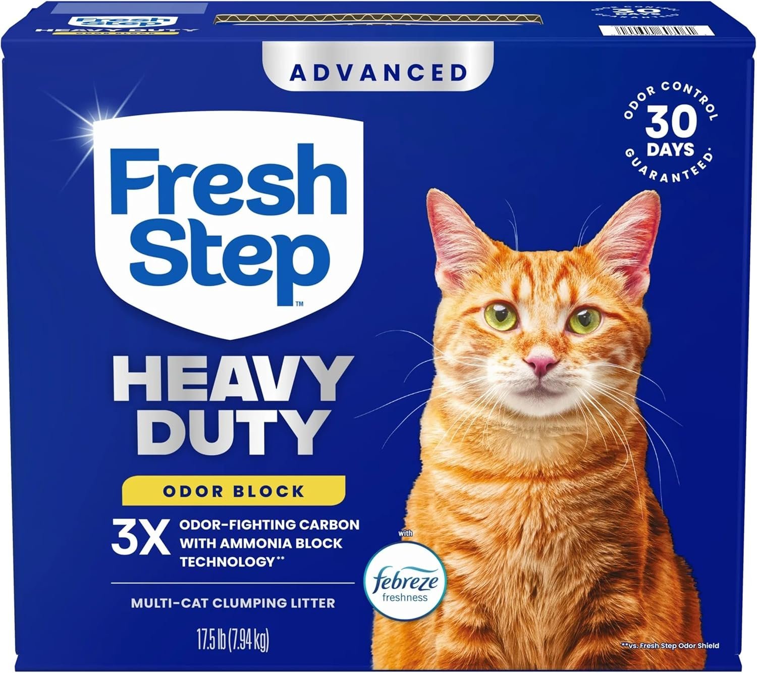 Fresh Step Heavy Duty Odor Block Advanced Multi Cat Clumping Litter with Febreze, 17.5 lb (Package May Vary)