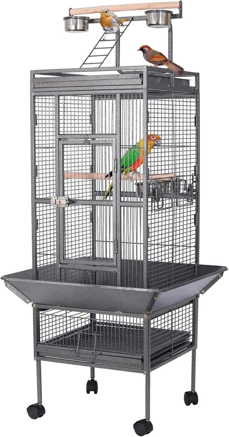 HSM 62 Inch Wrought Iron Large Bird Flight Cage with Rolling Stand for African Grey Parrot Cockatiel Sun Parakeet Conure Lovebird Canary…