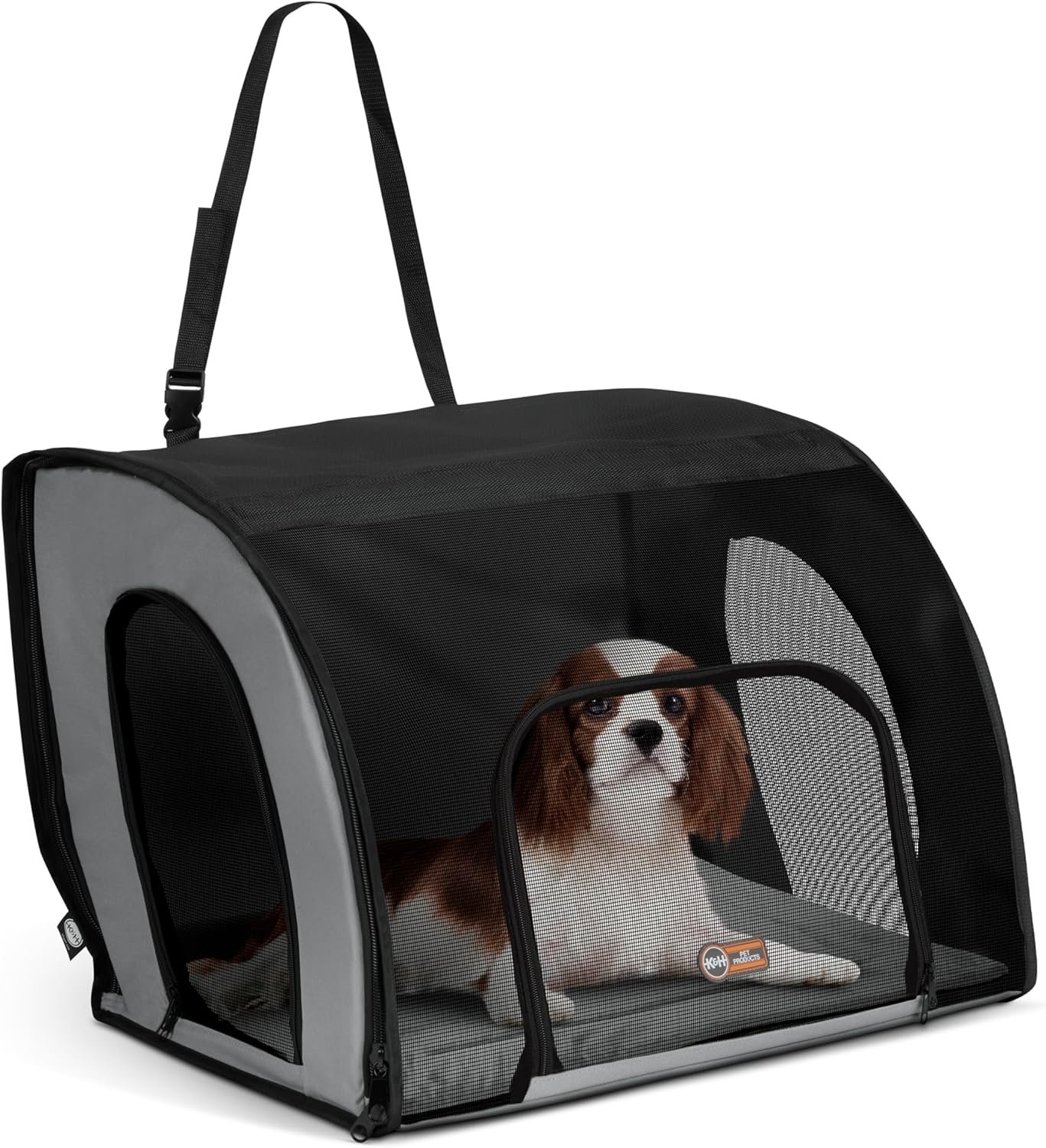 K&H Pet Products Enclosed Dog Car Seat, Travel Safety Carrier for Pets, Dog Travel Car Seat, Soft-Sided Covered Cat Carrier, Washable Pad, Multiple Entrances, Mesh Windows – Medium 24 X 19 X 17in