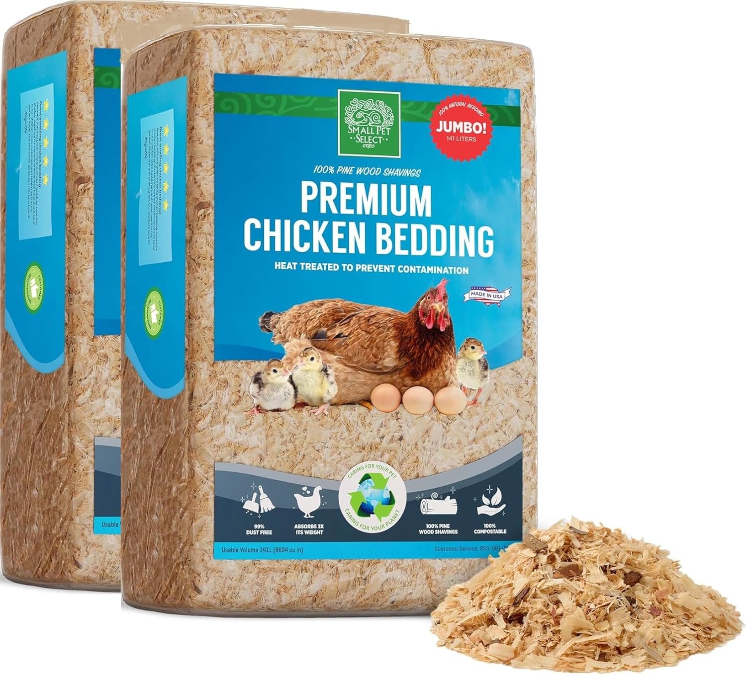 Small Pet Select Pine Shavings Chicken Bedding, Coop and Brooder Supplies for Chickens and Baby Chicks, 2 Pack, 141L (282L Total)