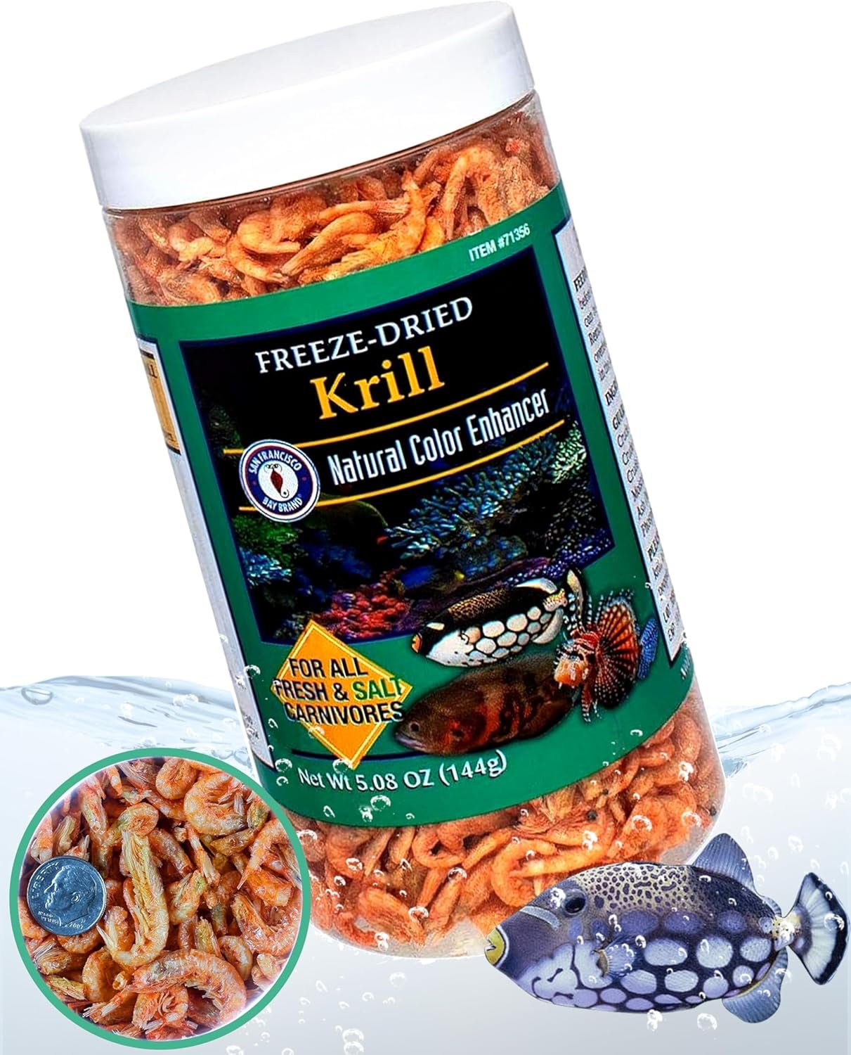 San Francisco Bay Brand Freeze Dried Krill Fish Food – All-Natural, Sustainably Harvested, High Protein Dried Shrimp for Freshwater and Saltwater Carnivores, Koi, Cichlids, Turtles – 5.08 oz (144g)