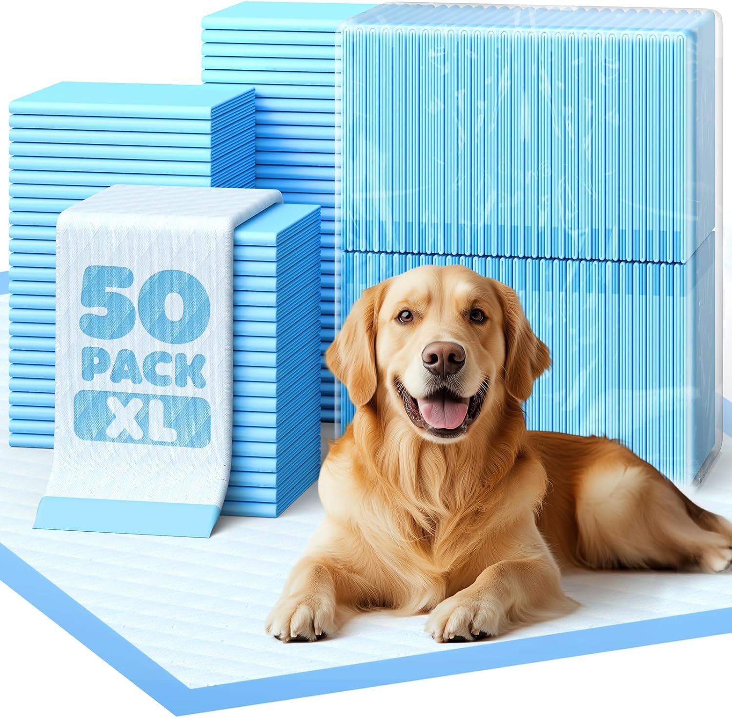 50-Pack Extra Large Pee Pads – 34″ x 28″ Puppy Pads for Dogs with 6-Layer Leakproof Protection, Disposable and Quick-Dry Dog Pads with High Absorbency for Easy Potty Training