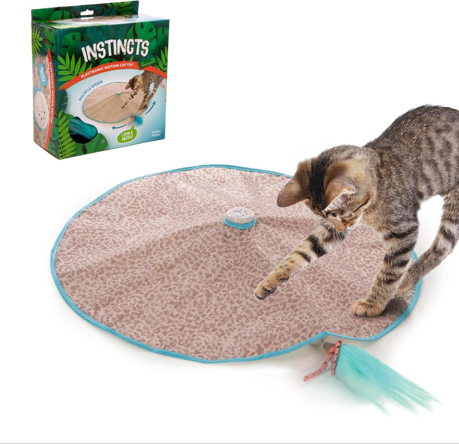 SmartyKat Hidden Hijinks Toy for Indoor Cats & Kittens, Electronic Interactive Motion Toy, Featuring Teaser Wand, Plus Replaceable Batteries Included