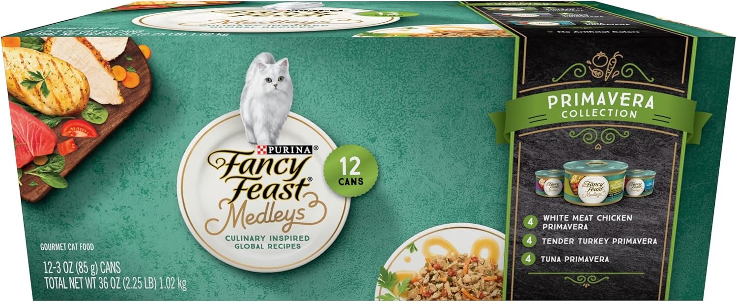 Purina Fancy Feast Wet Cat Food Variety Pack, Medleys Primavera Collection – (2 Packs of 12) 3 oz. Cans