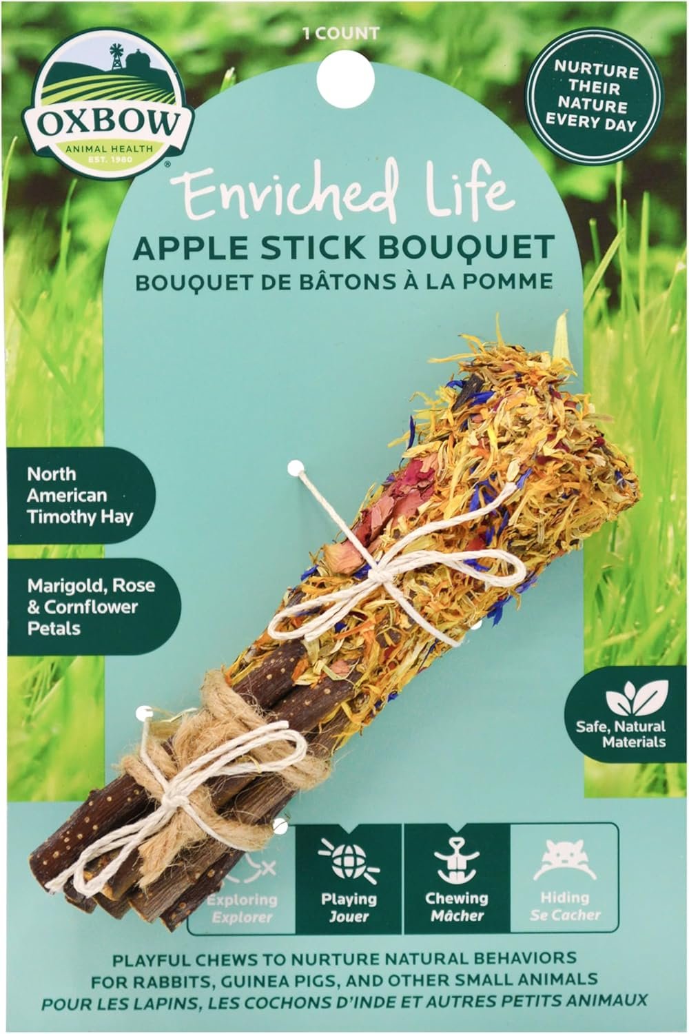 Oxbow Enriched Life Apple Stick Bouquet, Rabbit & Guinea Pig Toys, Small Animal Enrichment Chew for Bunny, Hamster, Chinchilla, Natural Play Chew Toy for Habitat Variety and Cage Accessories