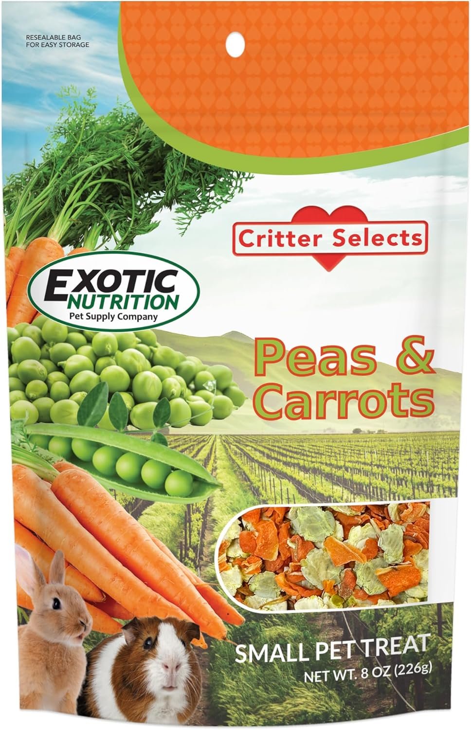 Exotic Nutrition Peas & Carrots 8 oz. – Healthy Natural Mixed Dried Vegetable Treat – for Rabbits, Guinea Pigs, Hamsters, Chinchillas and Small Pets