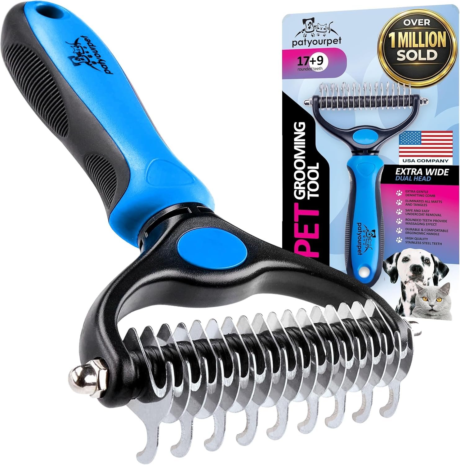 Pat Your Pet Deshedding Dog Brush For Shedding – Cat Brushes For Indoor Cats, Double-Sided Cat Brush Deshedding & Grooming Tool For Long Haired And Short Haired Dogs, Skin-Friendly