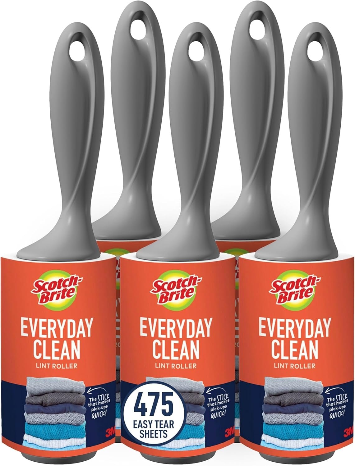 Scotch-Brite Everyday Clean Lint Roller, Lint Remover for Pet Hair, Dark Clothes, Furniture, and Dusty Surfaces, Picks Up Fur & Fluff in Your Home, Car, & Office, 5 Pack, 475 Adhesive Sheets Total