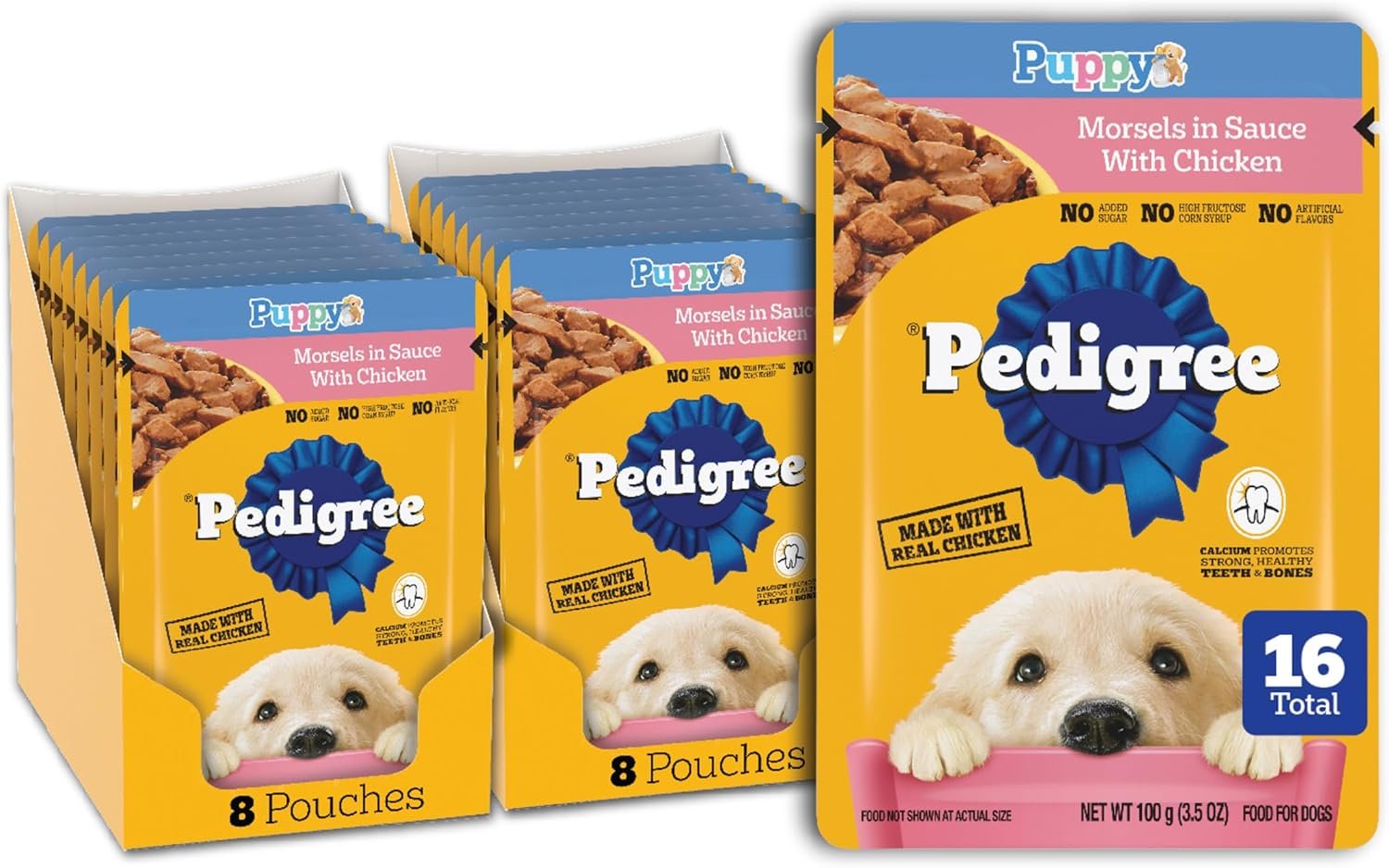 Pedigree Puppy Food Morsels in Sauce, Wet Dog Food Pouches, Chicken Flavor, 3.5 oz. Pouches, 16 Count