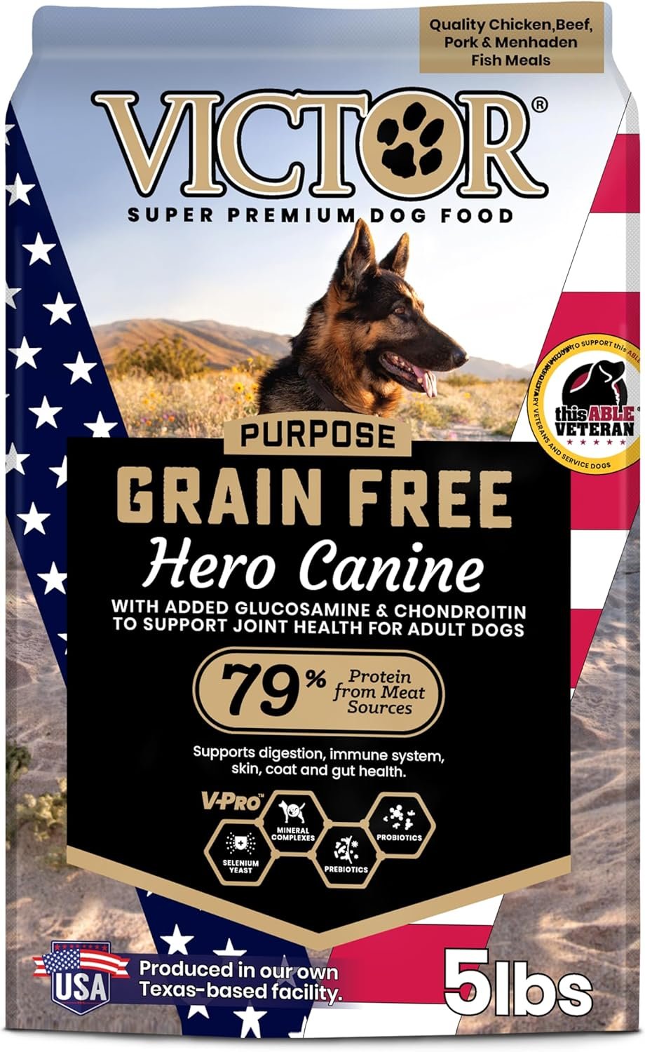 VICTOR Super Premium Dog Food – Purpose Hero Canine Kibble – Premium Gluten Free Dog Food for Active Adult Dogs – High Protein with Glucosamine and Chondroitin for Hip and Joint Health, 5lbs