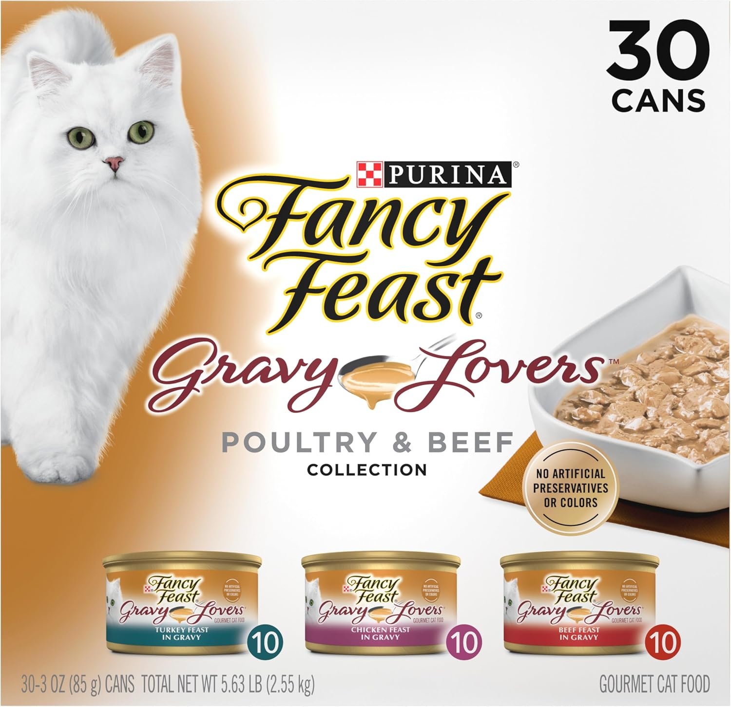 Purina Fancy Feast Gravy Lovers Poultry and Beef Grilled Gourmet Wet Cat Food Variety Pack – (Pack of 30) 3 oz. Cans