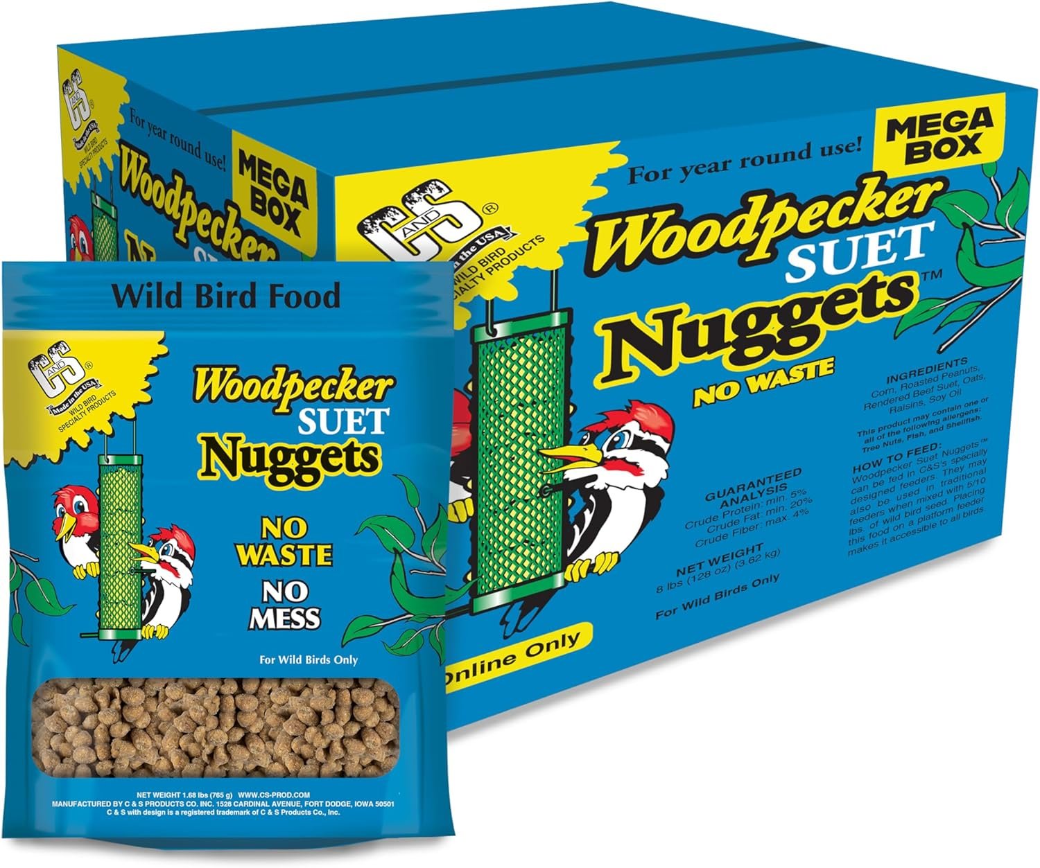 C&S Wild Bird Woodpecker Suet Nuggets Mega Box, 8 Pounds