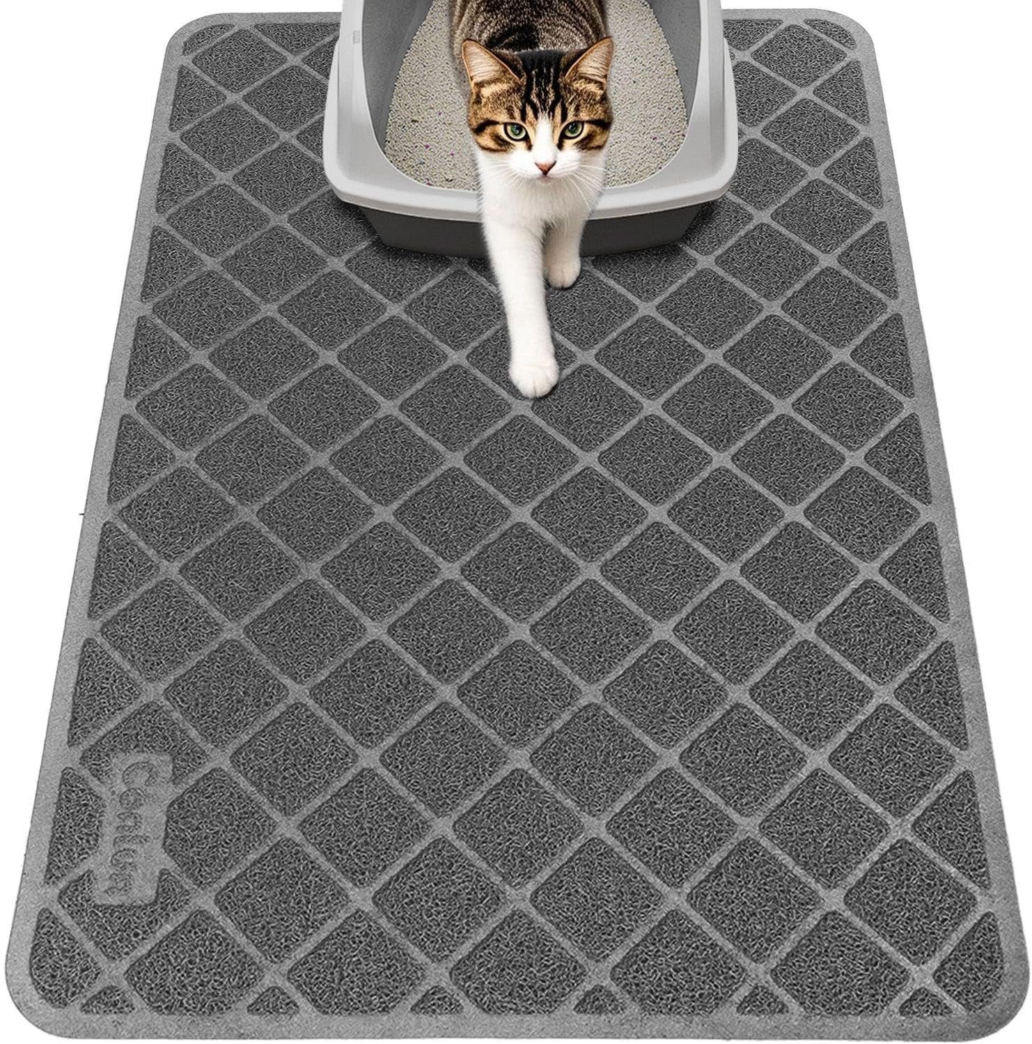 Cat Litter Mat Litter Trapping Mat, 35″ x 23″ Premium Durable PVC Grid Mesh with Scatter Control, Non-slip, Less Waste Cat Litter Box Mat, Soft on Kitty’s Paws, Urine Waterproof