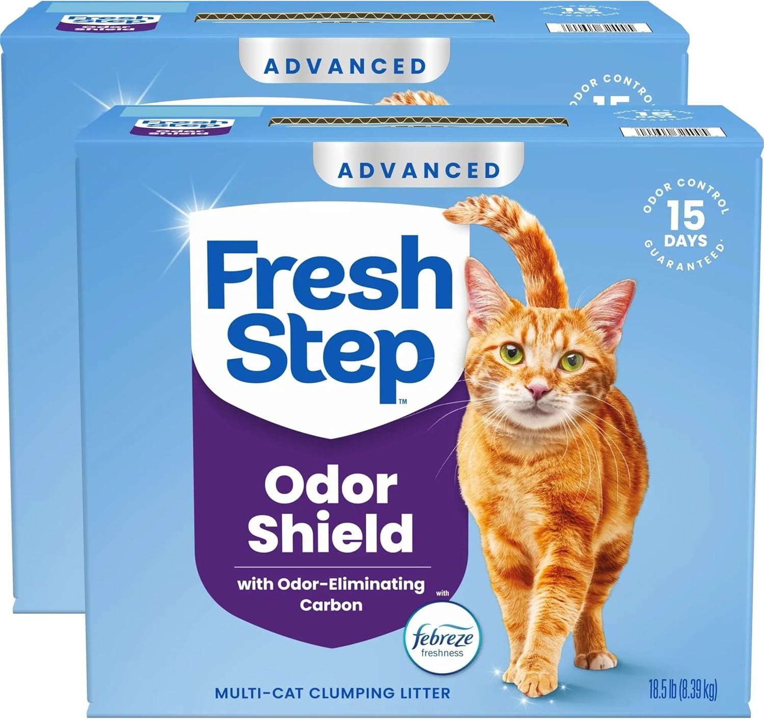 Fresh Step Advanced Odor Shield Multi Cat Clumping Litter with Febreze Freshness, Low Dust, Odor Control with Ammonia Block Tech, Compatible in Automatic Litter Boxes, 37 lb. (2 x 18.5 lb.)