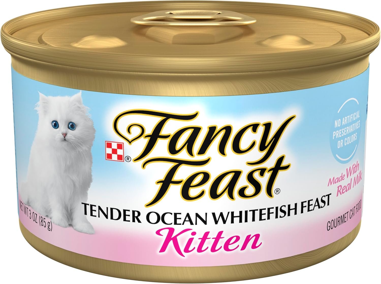 Purina Fancy Feast Tender Ocean Whitefish Feast Wet Kitten Food – (Pack of 24) 3 oz. Cans