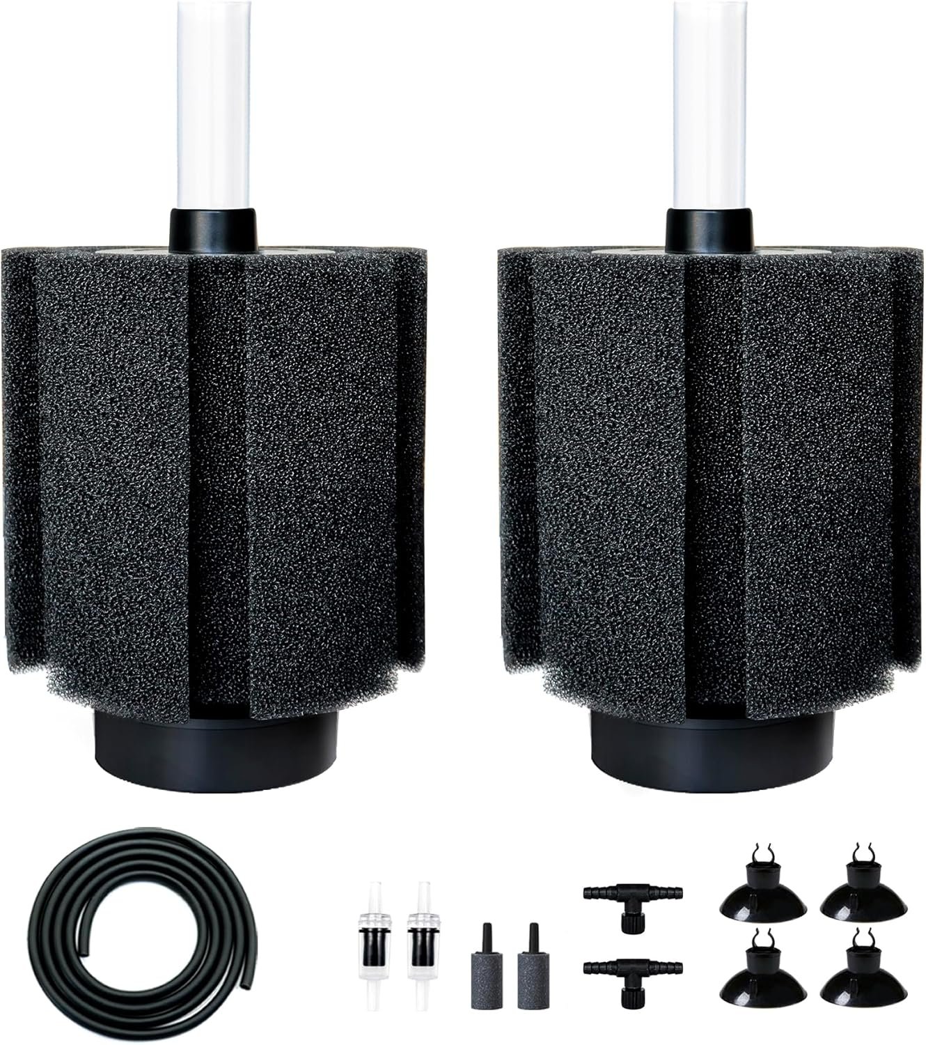2 Pack 60-70 Gal Aquarium Sponge Filter with Air Stone and Ceramic Filter Media Quiet Fish Tank Bio Filter for Breeding Fry Shrimp Betta Fish Tank