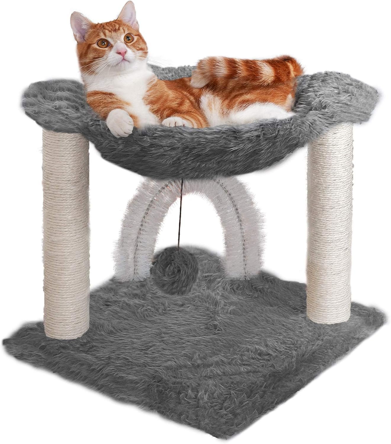 Furhaven 15.75″ Tall Playground for Indoor Cats, Ft. Sisal Scratching Posts, Self-Grooming Brush, & Toy – Tiger Tough Hammock Interactive Playground – Silver, One Size