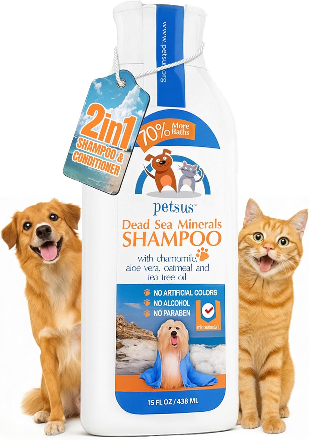 Anti-Itch Relief Dog & Cat Shampoo + Conditioner with Dead Sea Minerals, Hypoallergenic for Sensitive & Allergic Skin, Natural Deodorizing Coat Wash, 15 fl oz