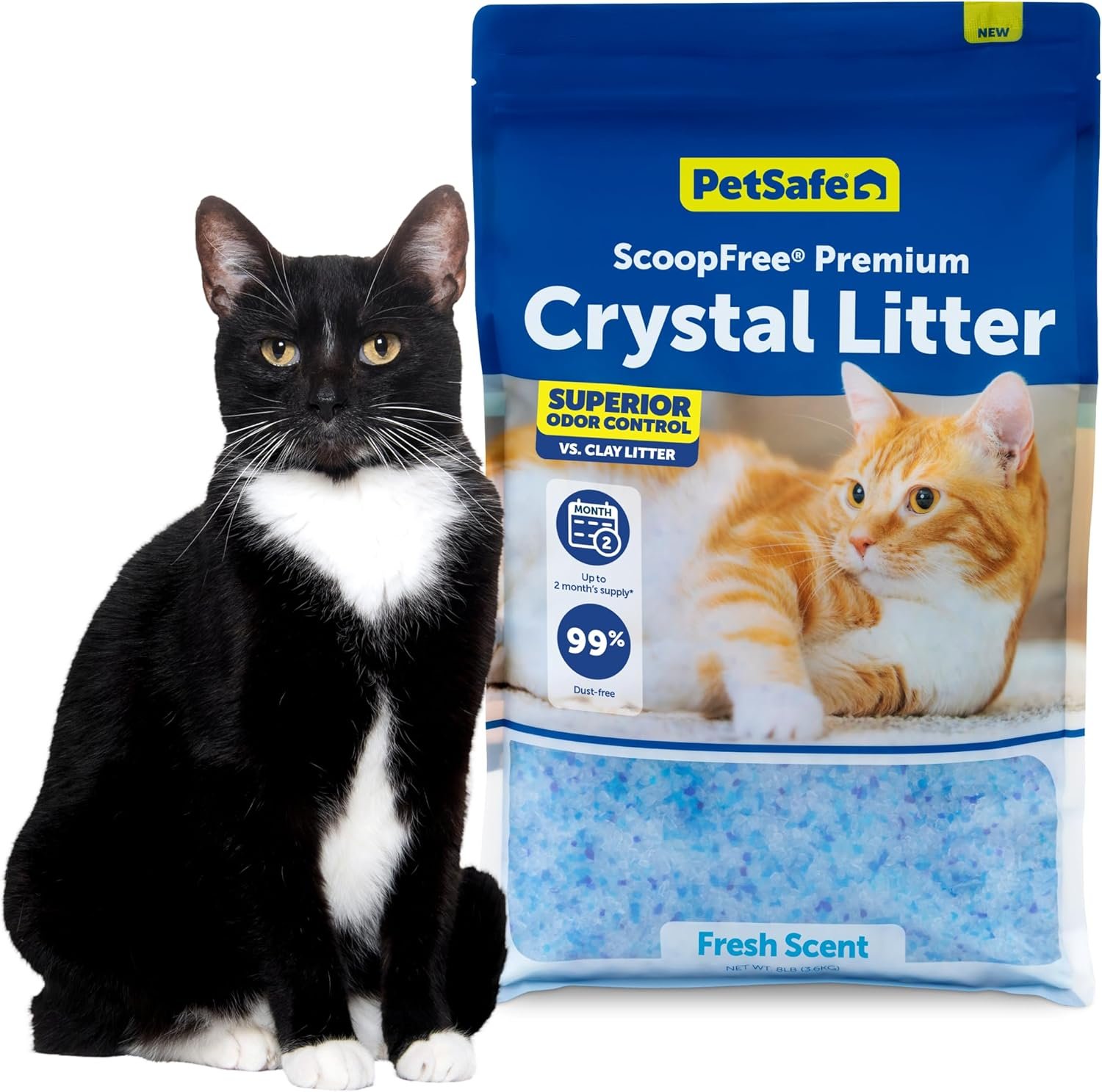 PetSafe ScoopFree Premium Crystal Cat Litter – Ultra-Absorbent Silica Universal Litterbox Crystals – Non-Clumping Odor Control – Fresh Scent – 8 lb Bag