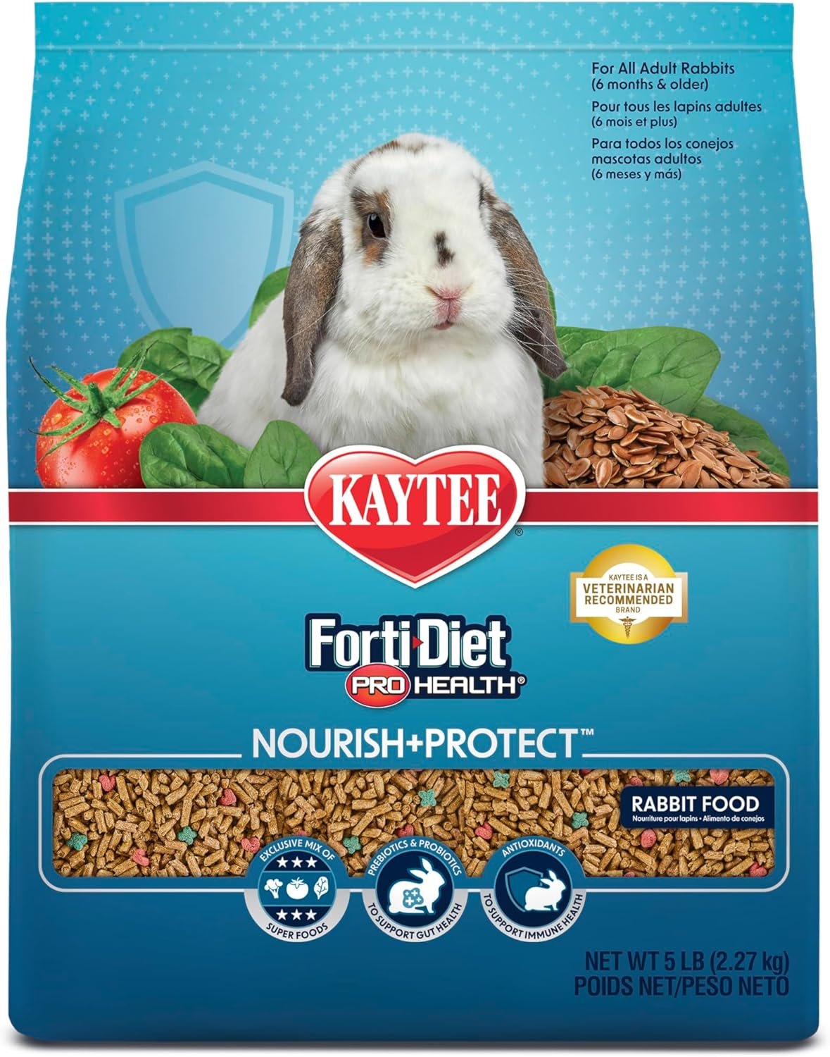 Kaytee Forti-Diet Pro Health Nourish+Protect Adult Rabbit Food, Comprehensive Nutrition Backed by Science, Digestive Health, Immune Support, 5 pounds