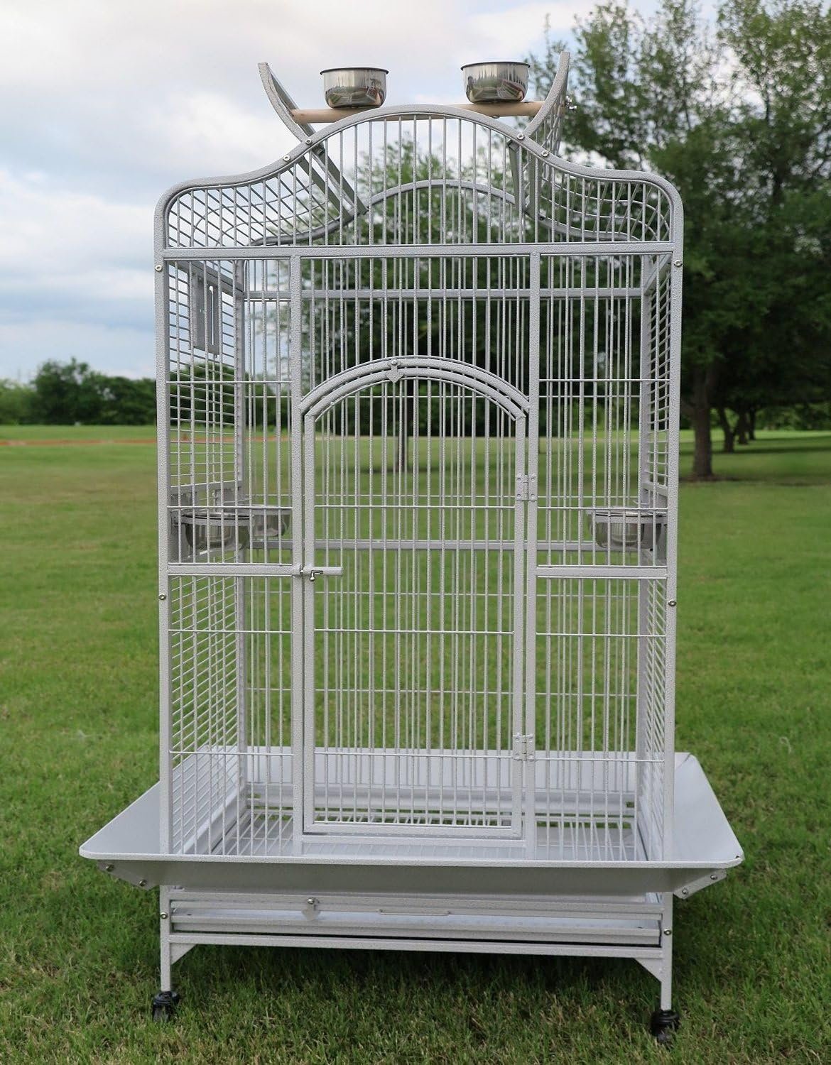 2 Color, Extra Large Wrought Iron Dome Top for Macaw Goffin’s Cockatoo Cockatiels African Grey Amazon Parrots Green Cheek Conures Caique Bird Cage with Rolling Stand
