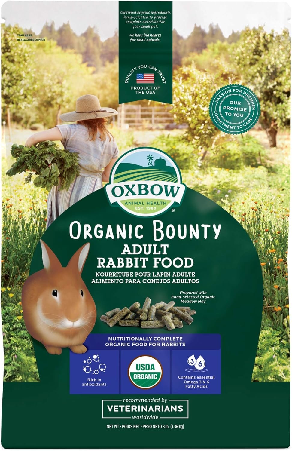 Oxbow Animal Health Organic Bounty Adult Rabbit Food – All Natural Rabbit Pellets – 3 lb.