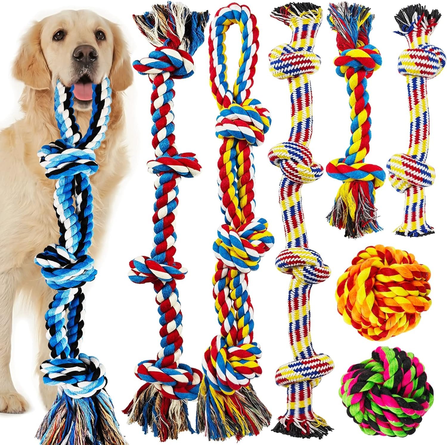 LosFong Large Dog Chew Toys for Aggressive Chewers, Indestructible Dog Rope Toys for Large Breeds, Heavy Duty 100% Cotton Dental Teeth Cleaning Tug of War Toy