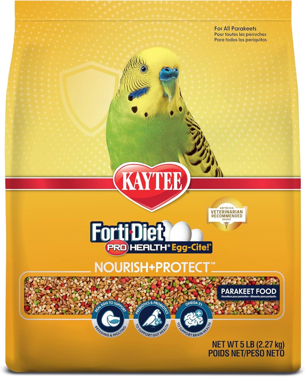 Kaytee Forti-Diet Pro Health Egg-Cite Nourish+Protect Parakeet, Supports Breeding and Molting, Nutrition Backed by Science, Digestive Health, 5 pounds